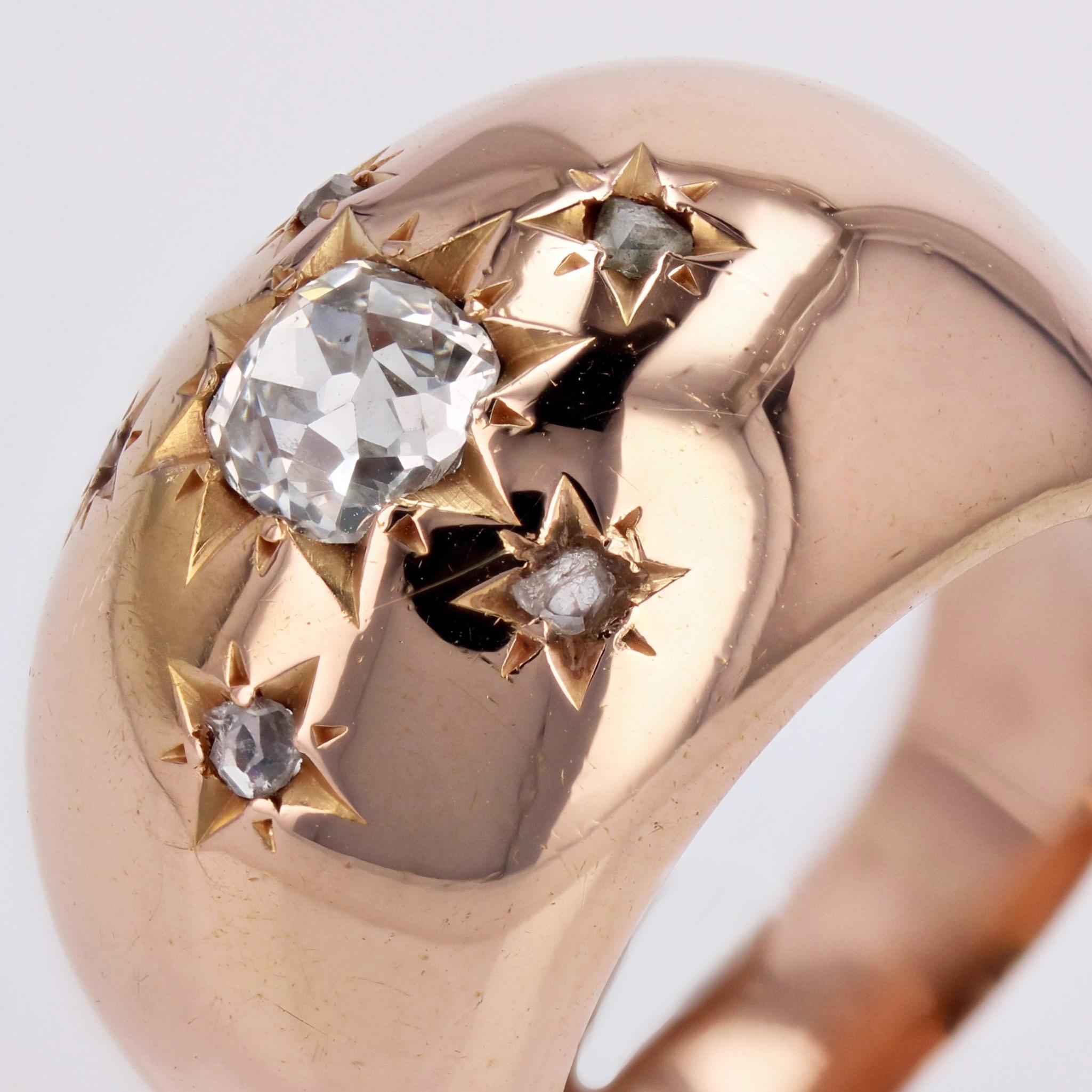 20th Century Star Setting Diamond 18 Karat Rose Gold Bangle Ring For Sale 3
