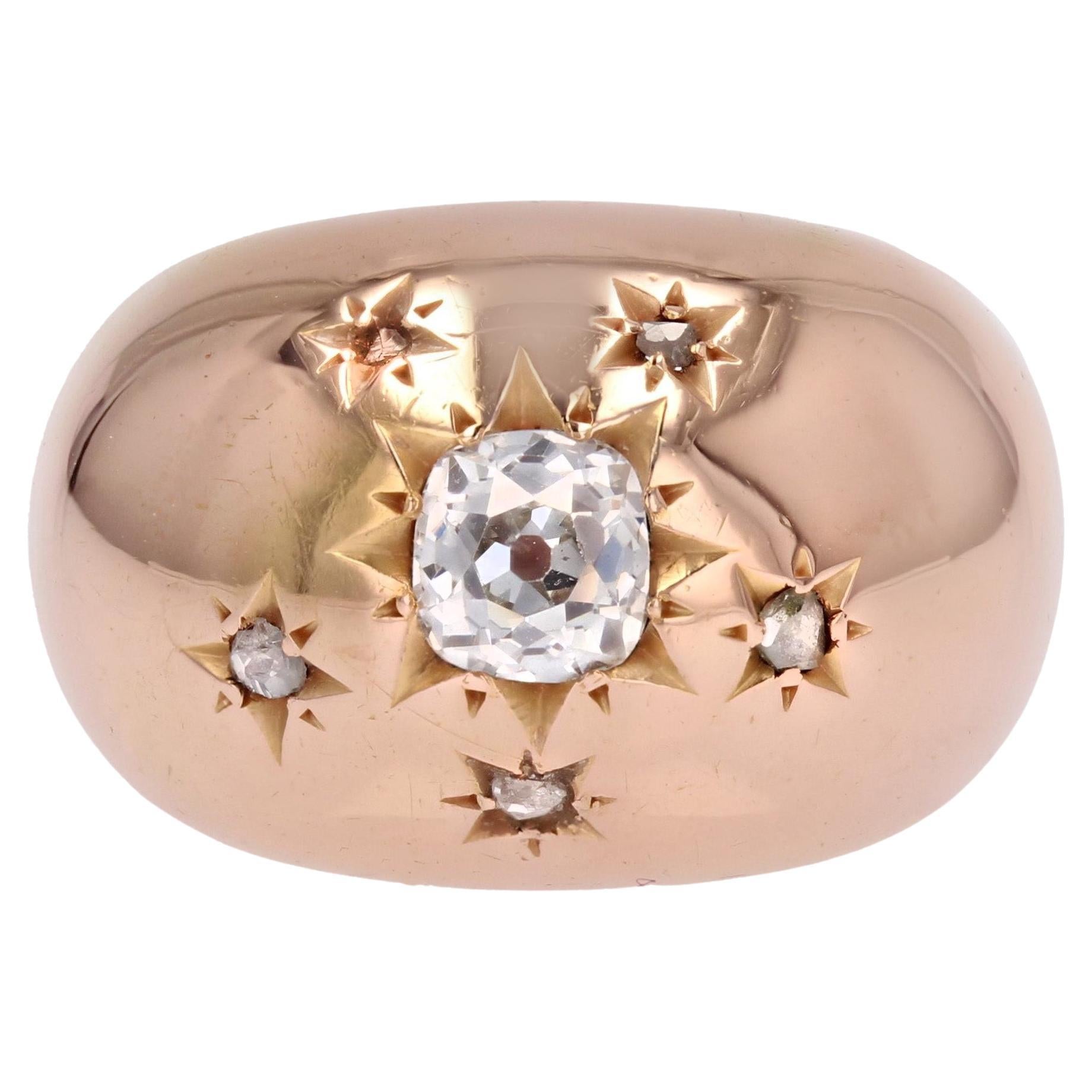 20th Century Star Setting Diamond 18 Karat Rose Gold Bangle Ring For Sale