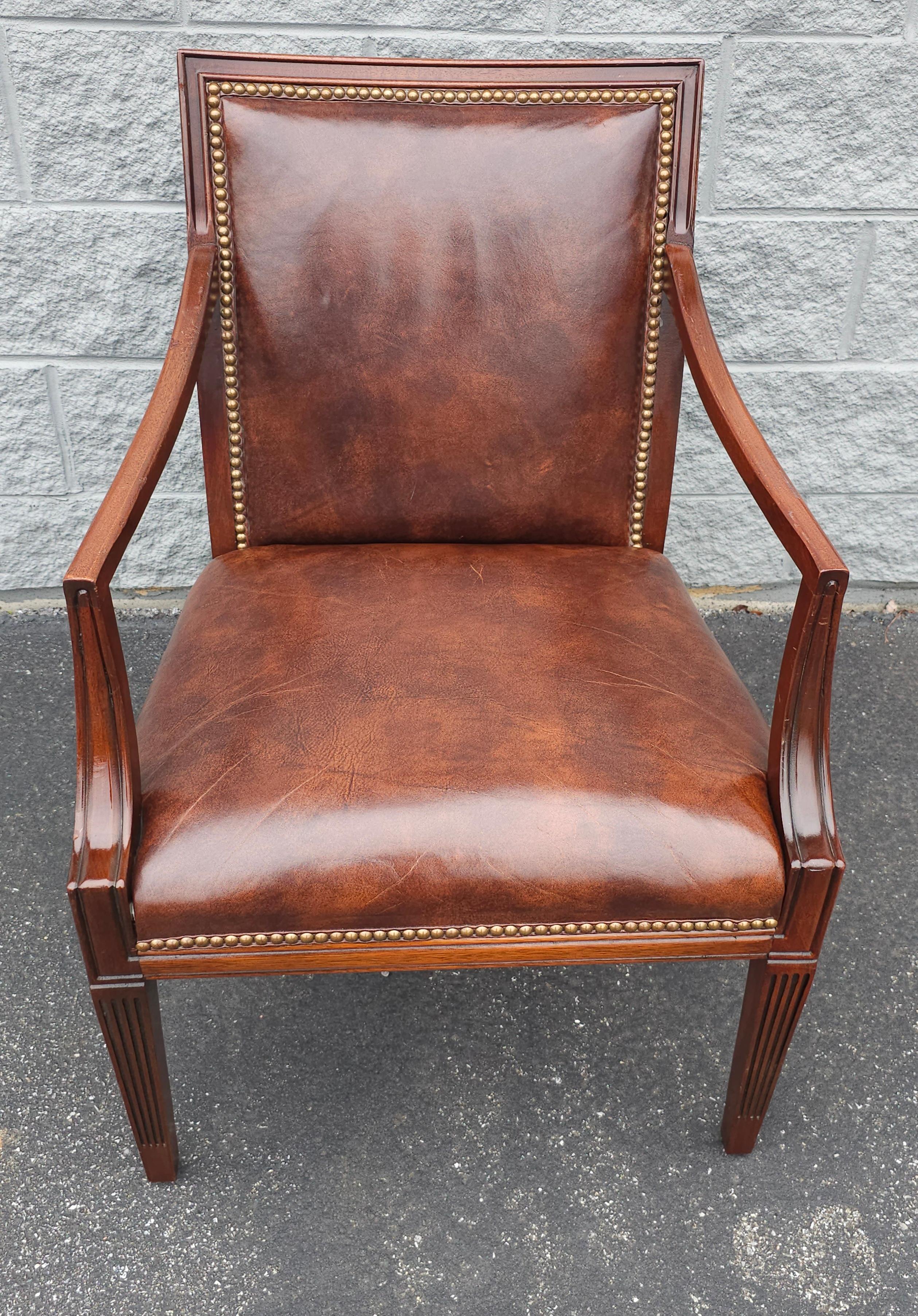 Other 20th Century Stateville Chair Co. Mahogany and Leather Upholstered Armchair  For Sale