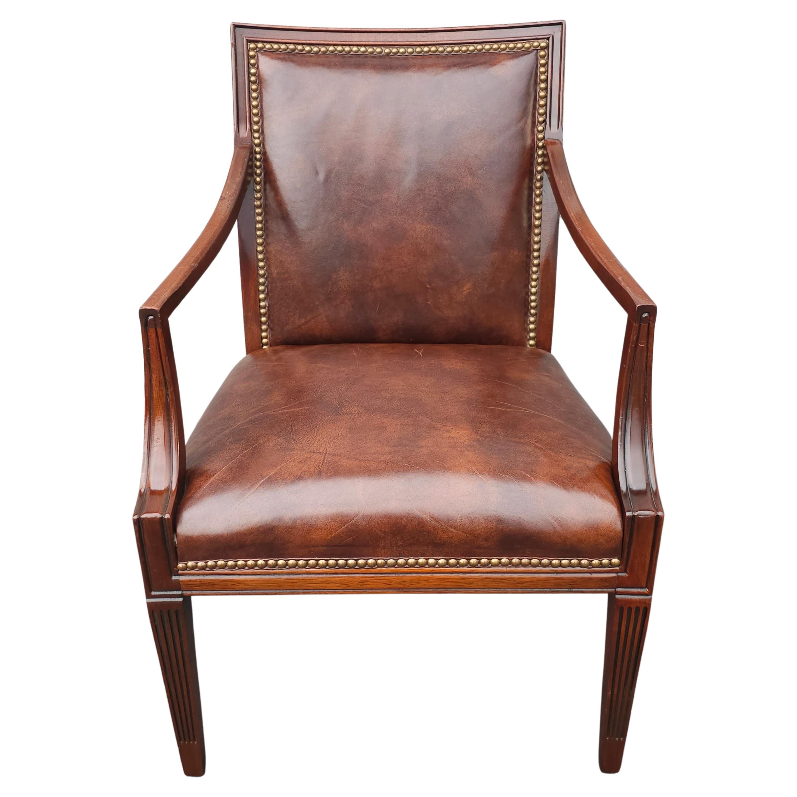 20th Century Stateville Chair Co. Mahogany and Leather Upholstered Armchair 