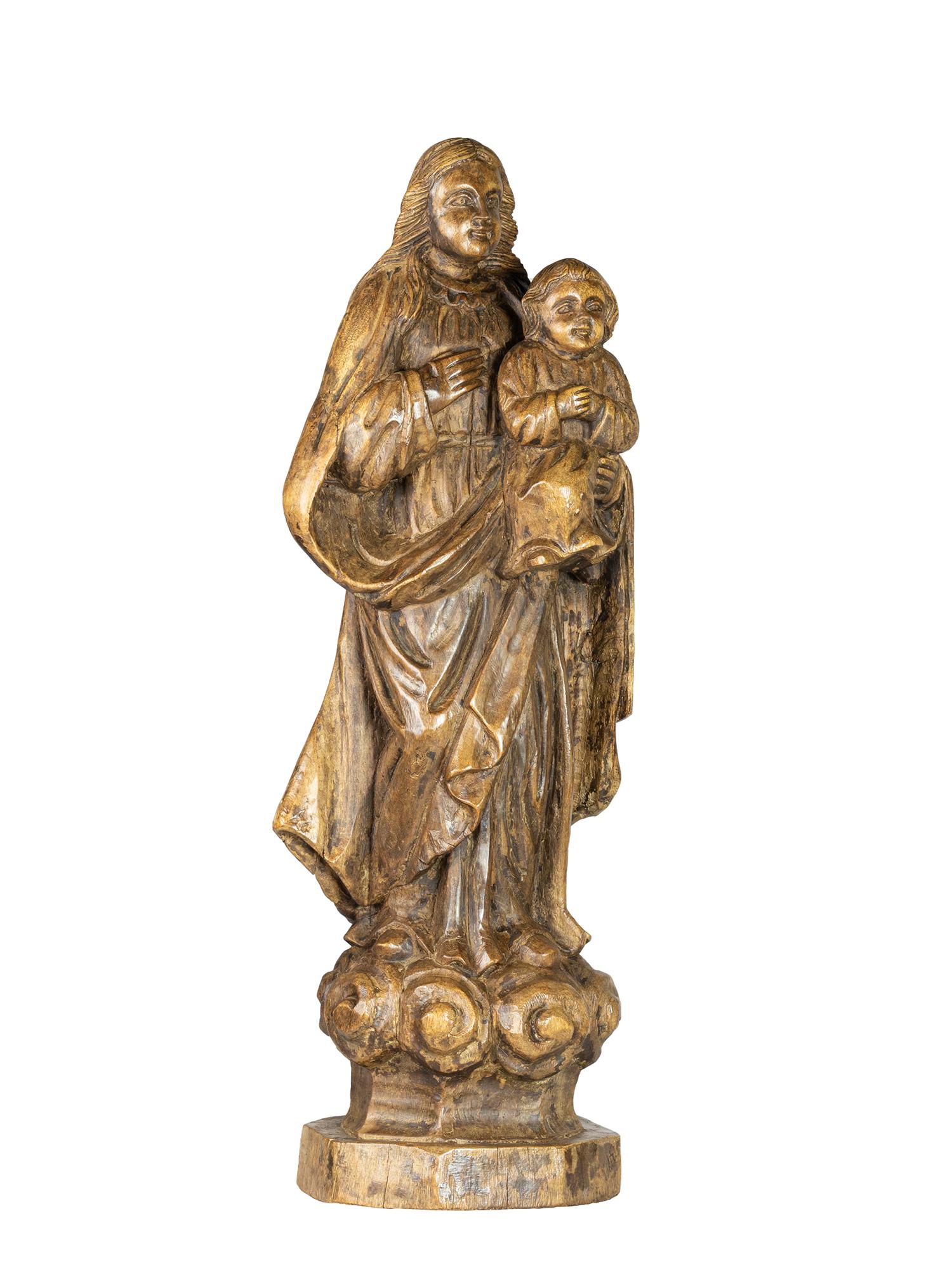 Estatua de la Virgen y el Niño del siglo XX (84 x 33 cm) en venta 2