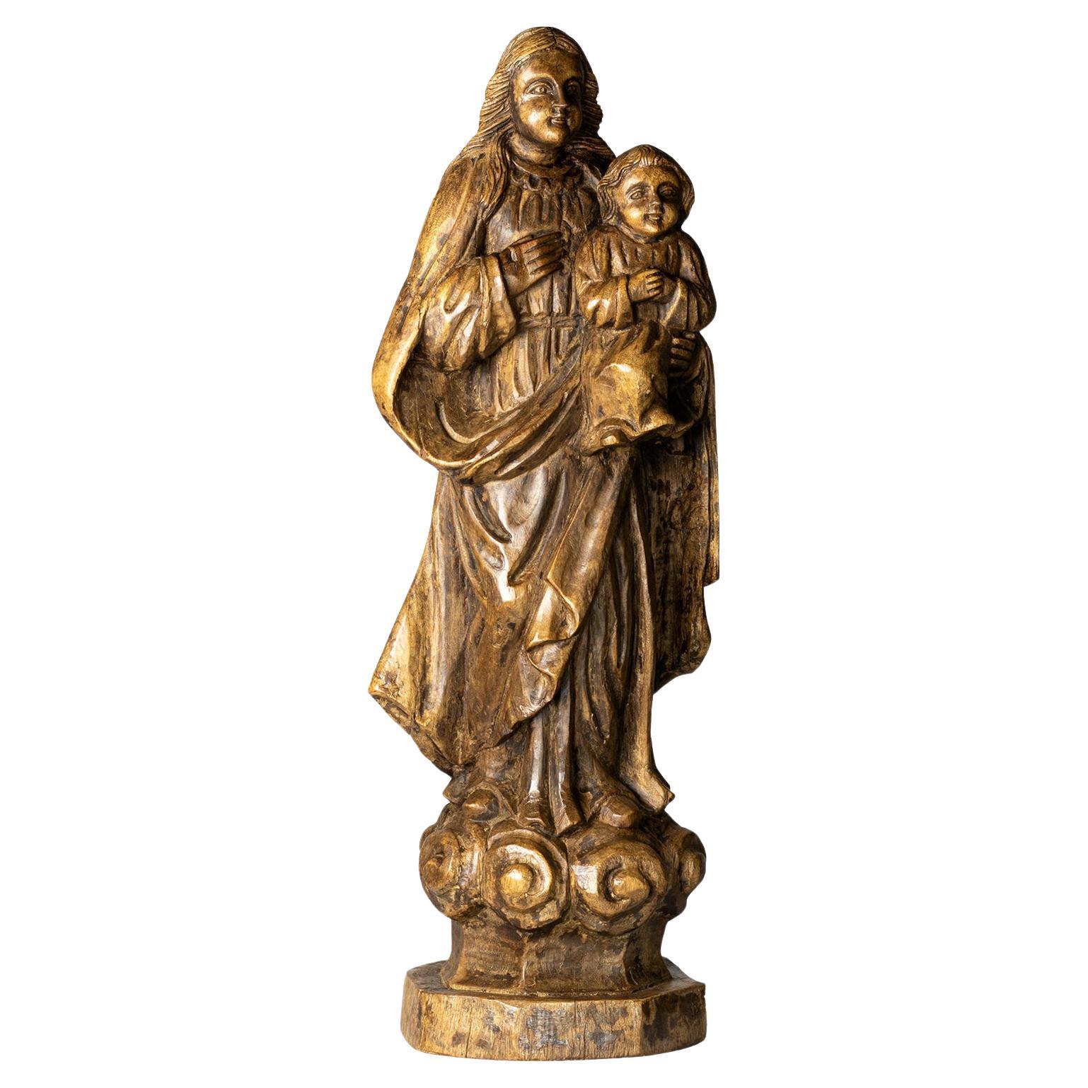 Estatua de la Virgen y el Niño del siglo XX (84 x 33 cm) en venta