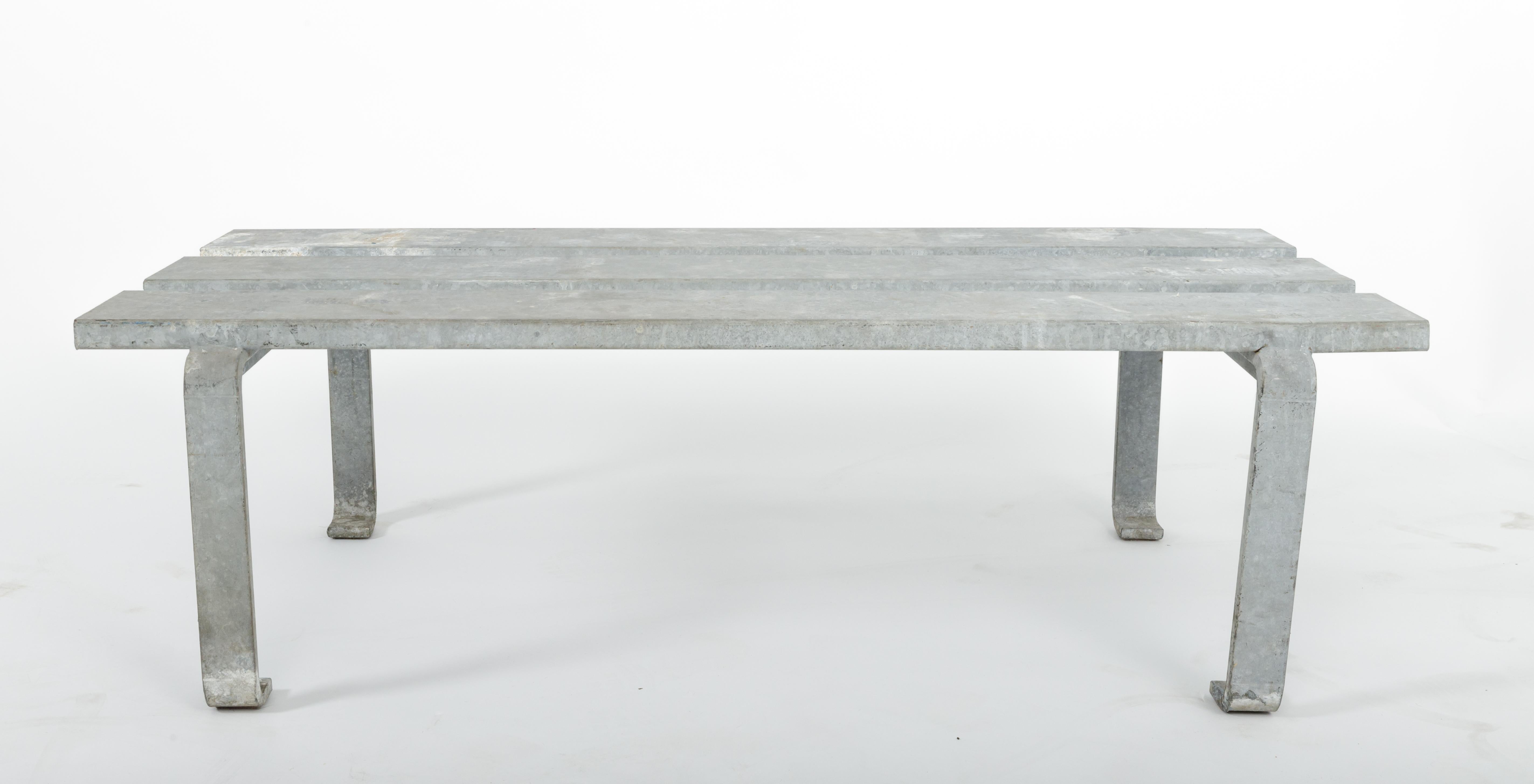 Industrial Slatted Steel Bench, 20th Century For Sale 1