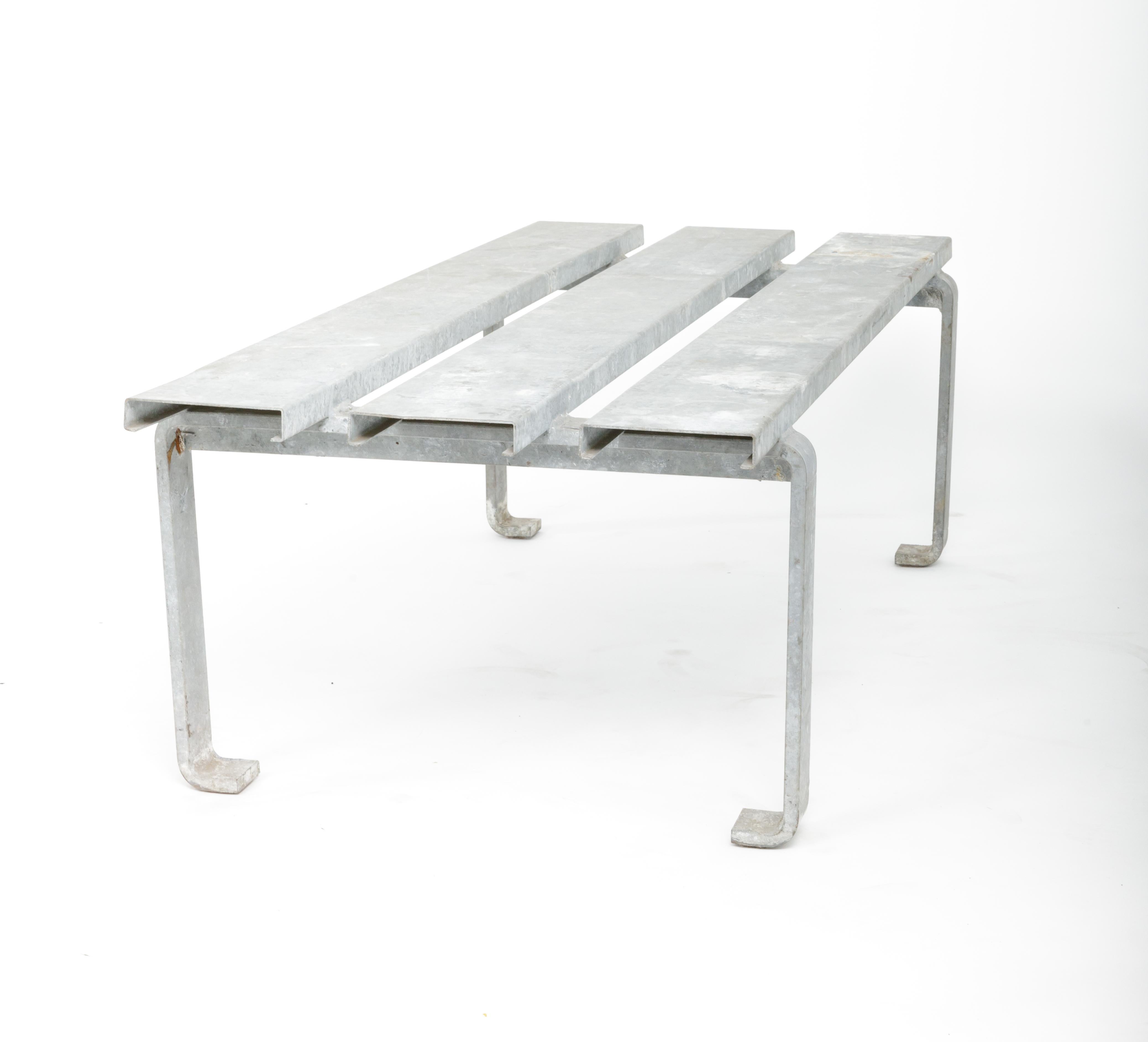 Industrial Slatted Steel Bench, 20th Century For Sale 4