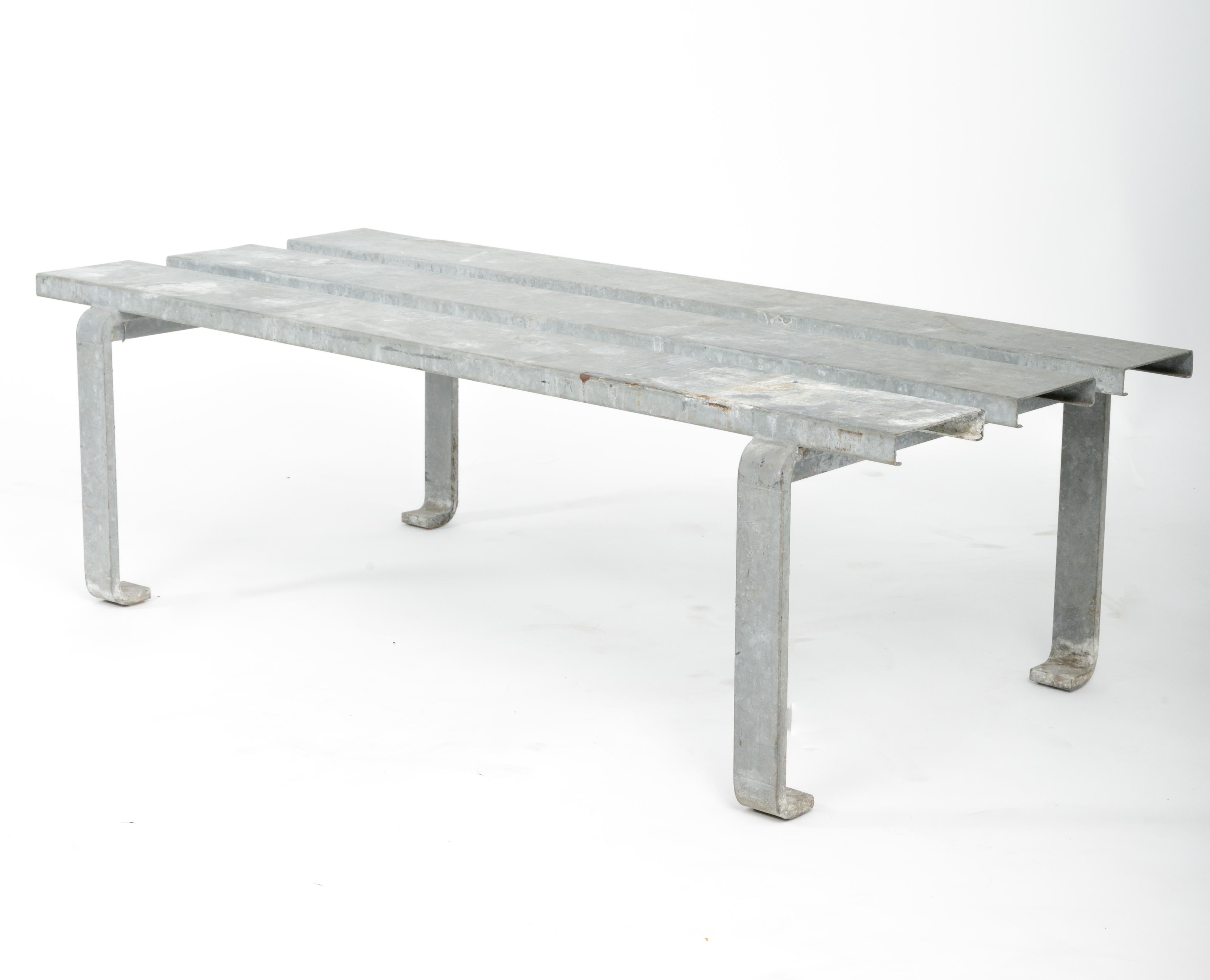 Industrial Slatted Steel Bench, 20th Century For Sale 5