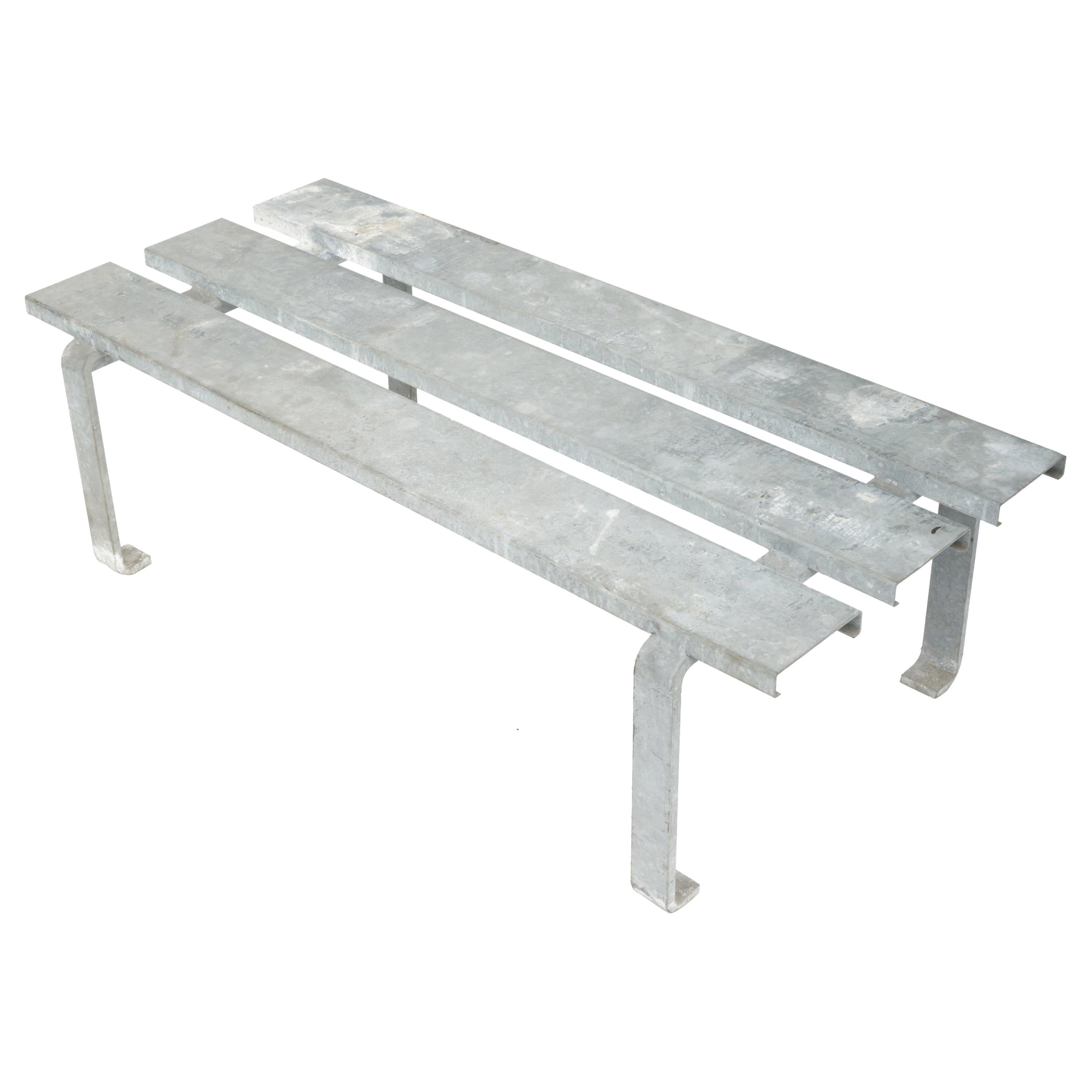 Industrial Slatted Steel Bench, 20th Century