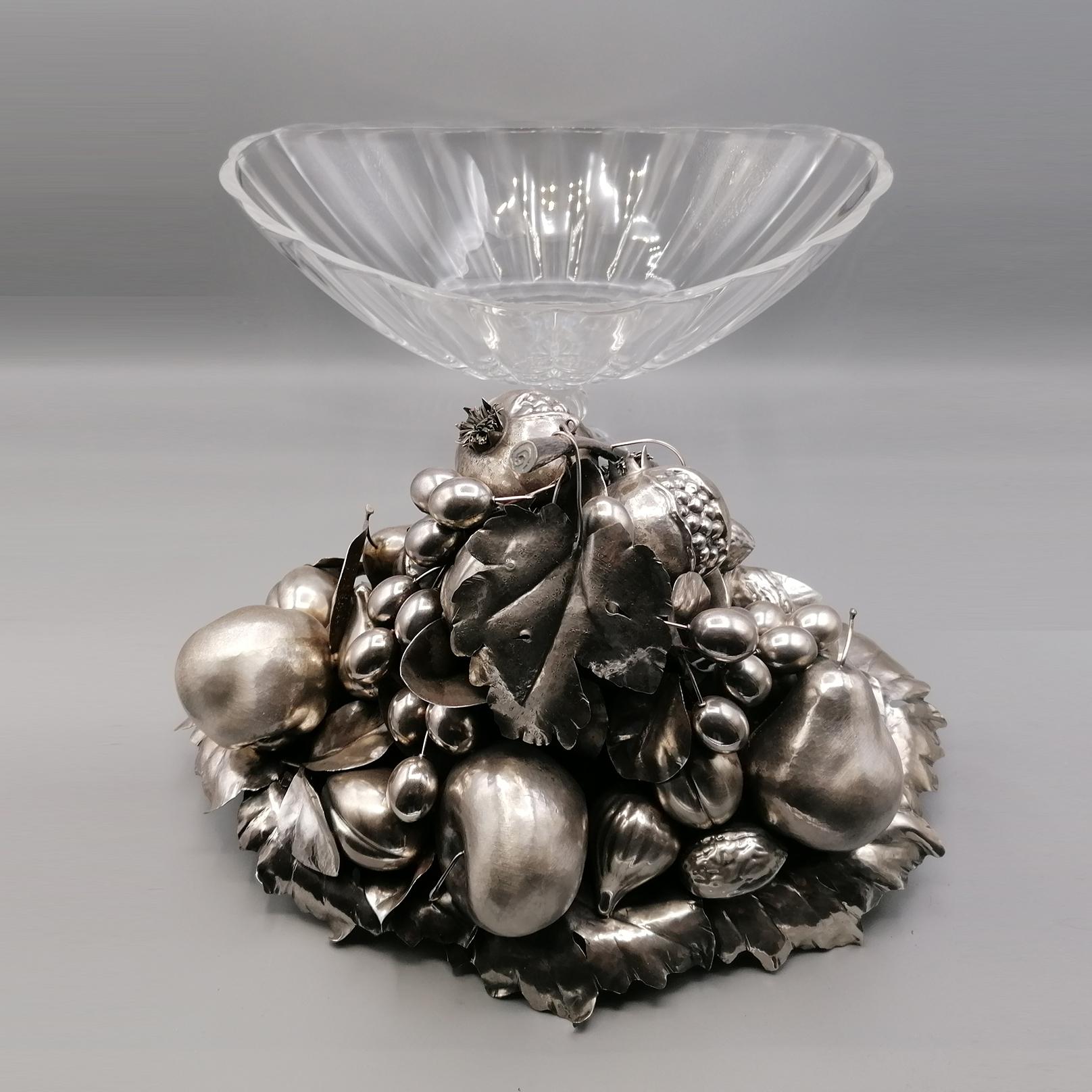 20th Century Italian Sterling Silver Centrepiece with fruit on Cristal Base For Sale 14