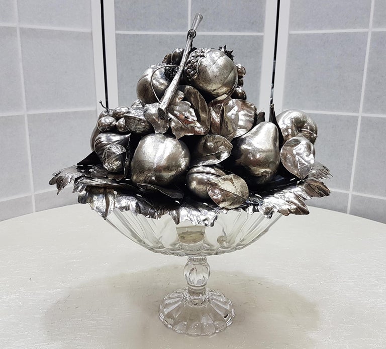 Other 20th Century Sterling Italian Sterling Silver Centrepiece on Cristal Base For Sale