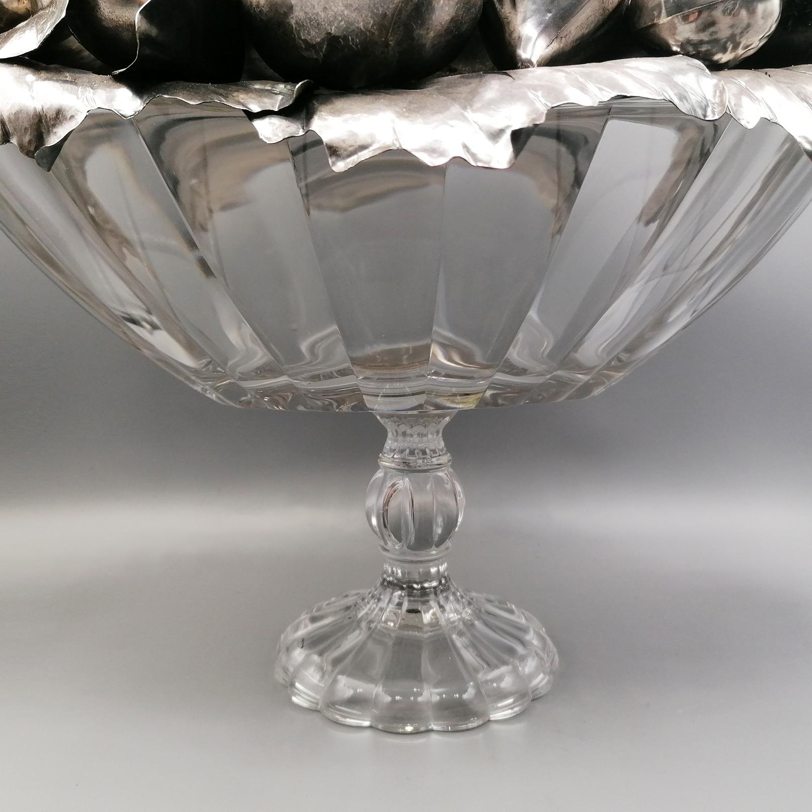 20th Century Italian Sterling Silver Centrepiece with fruit on Cristal Base In Excellent Condition For Sale In VALENZA, IT