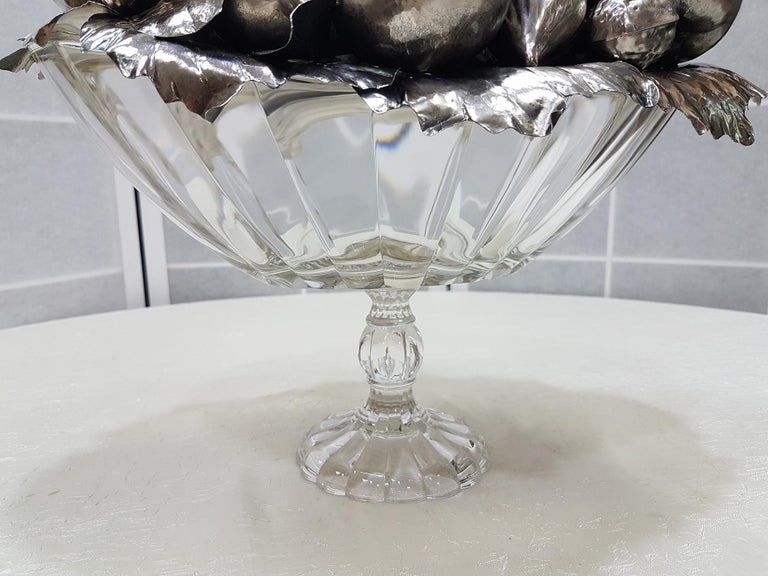 Late 20th Century 20th Century Sterling Italian Sterling Silver Centrepiece on Cristal Base For Sale