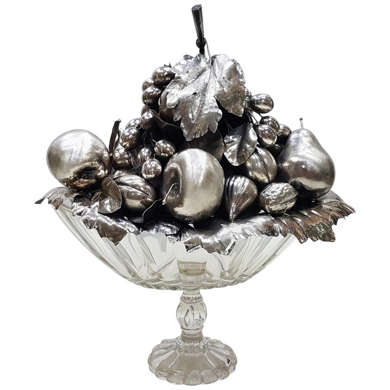 20th Century Sterling Italian Sterling Silver Centrepiece on Cristal Base For Sale