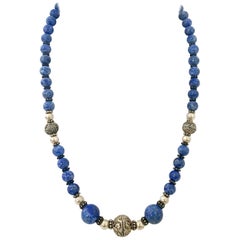 20th Century Sterling Silver 925 Silver & Lapis Lazuli Bead Necklace