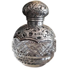 Antique 20th Century Sterling Silver and Crystal Perfume Bottle, Birmingham, 1907