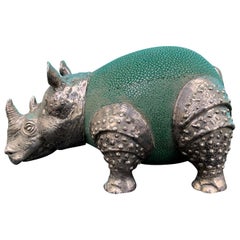 20th Century Sterling Silver and Shagreen Rhinoceros, Marked