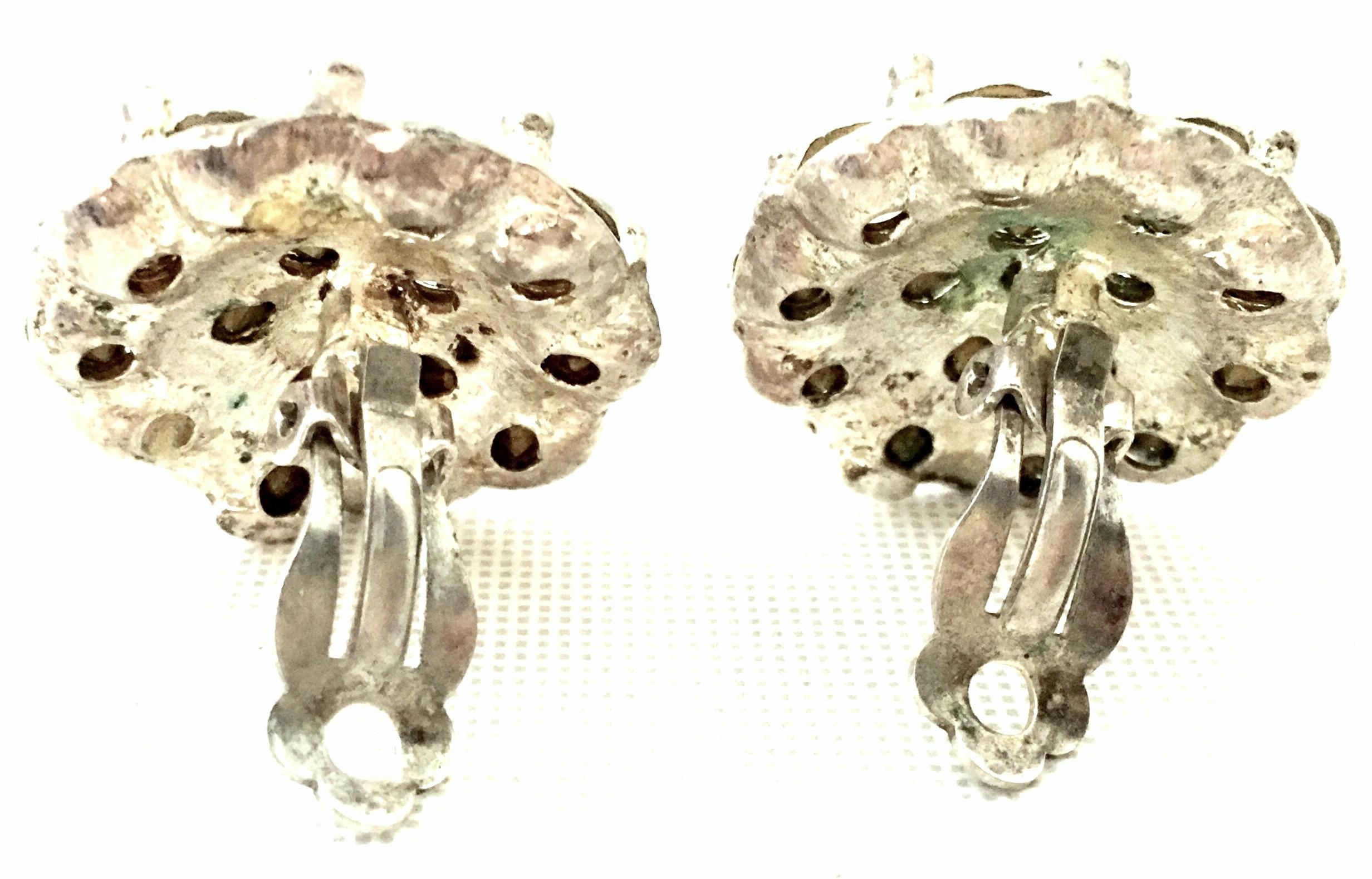  20th Century Sterling Silver & Austrian Crystal Rhinestone Earrings For Sale 3