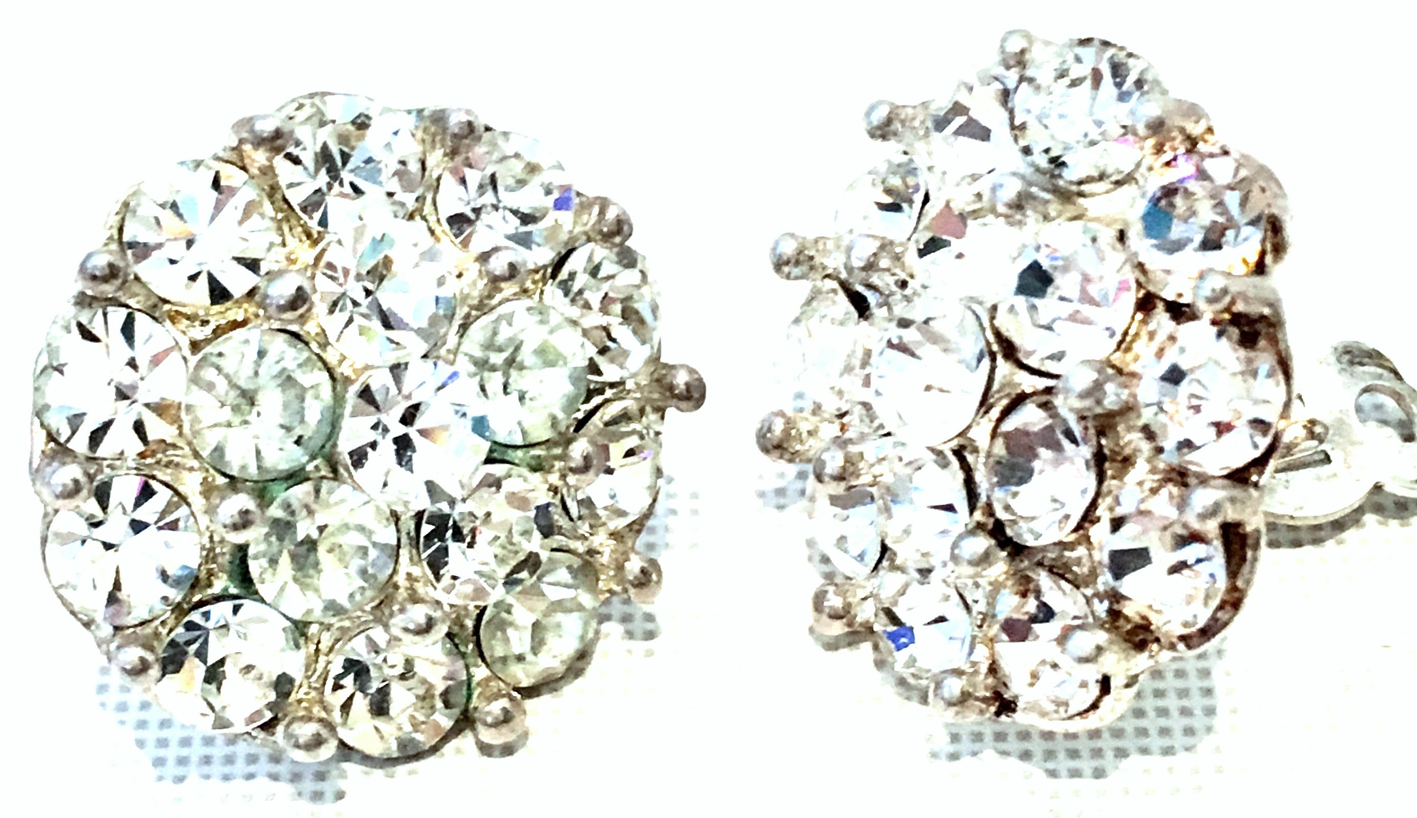  20th Century Sterling Silver & Austrian Crystal Rhinestone Earrings In Good Condition For Sale In West Palm Beach, FL