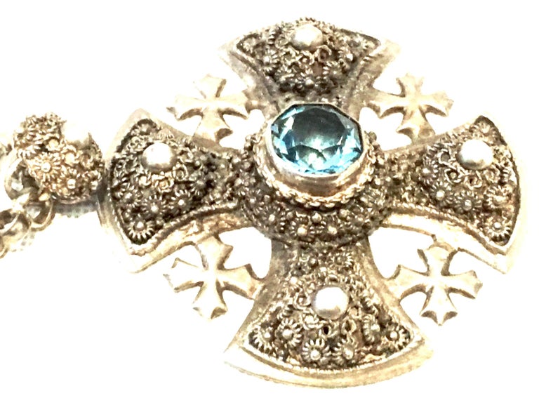 20th Century Sterling Silver and Blue Topaz Maltese Cross Pendant ...