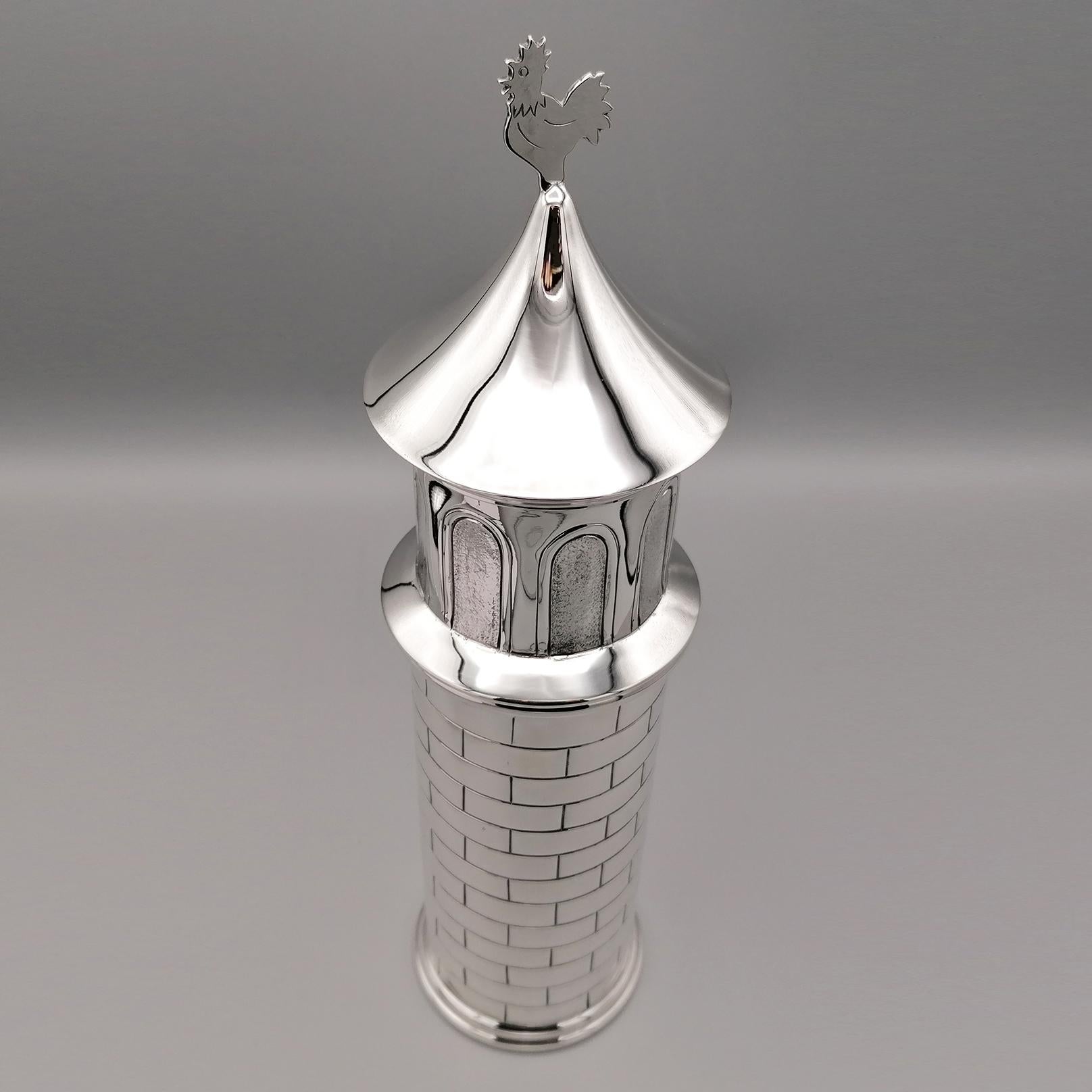 20th Century Sterling Silver Box Tower Shape with Rooster at the Top For Sale 7