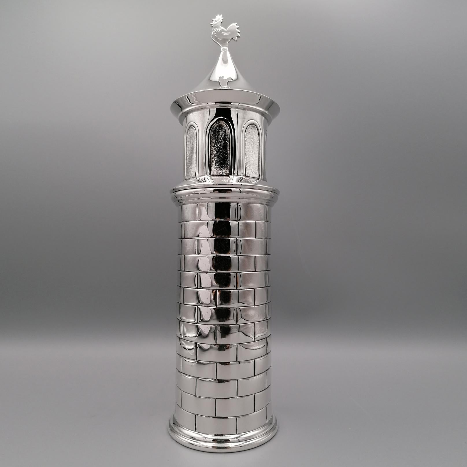 Other 20th Century Sterling Silver Box Tower Shape with Rooster at the Top For Sale