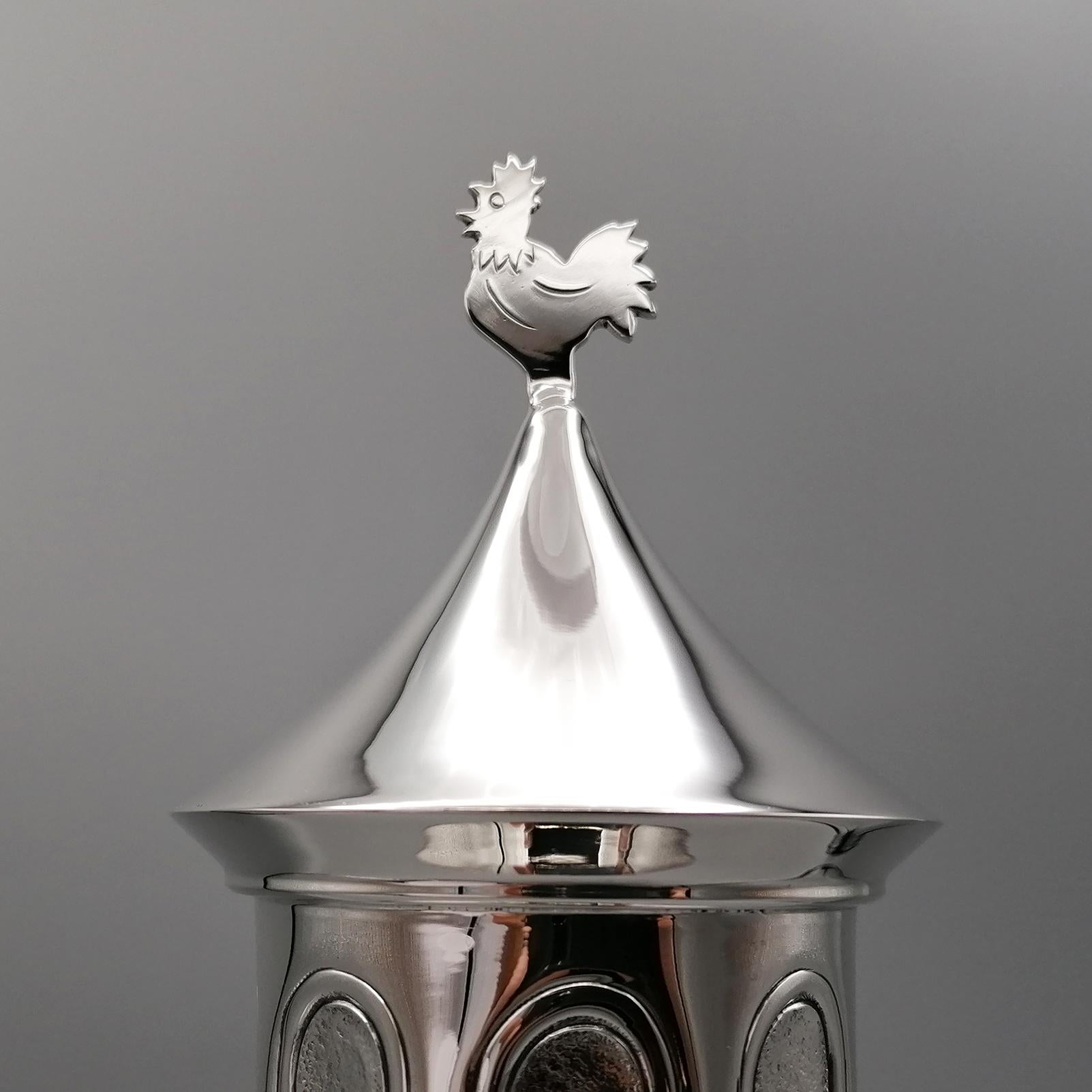 Italian 20th Century Sterling Silver Box Tower Shape with Rooster at the Top For Sale