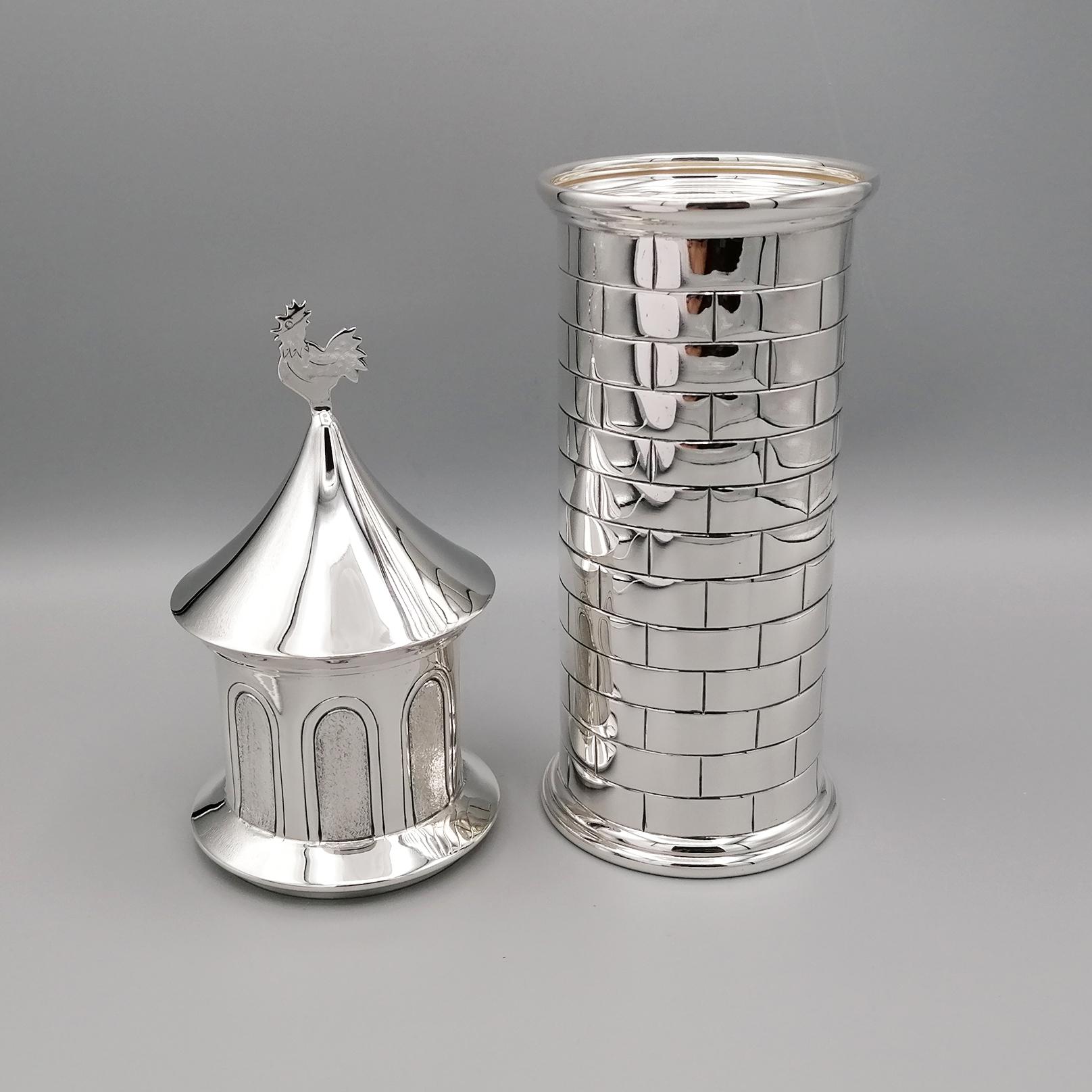 Late 20th Century 20th Century Sterling Silver Box Tower Shape with Rooster at the Top For Sale
