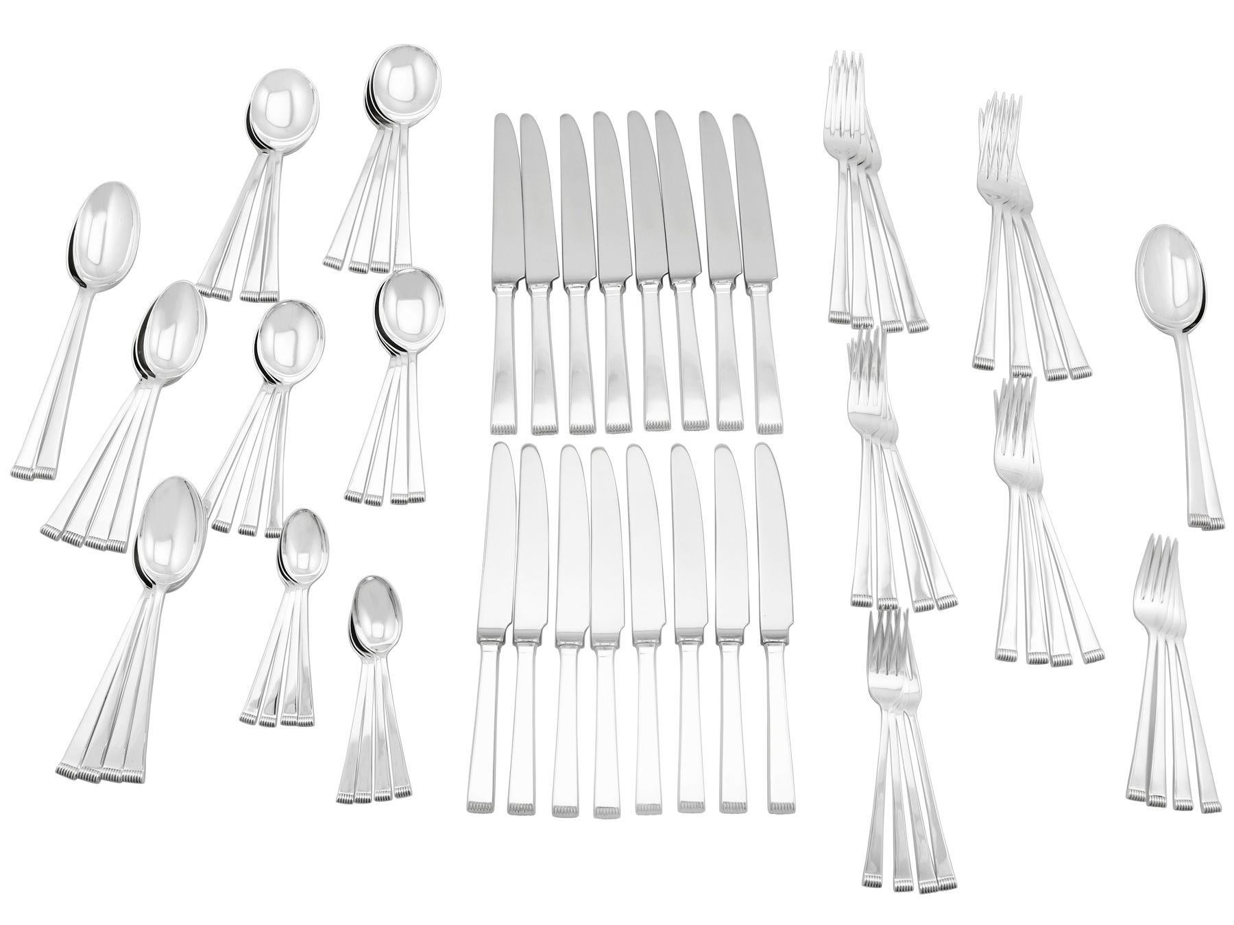 20th Century Art Deco Style Sterling Silver Canteen of Cutlery for Eight Persons For Sale 6