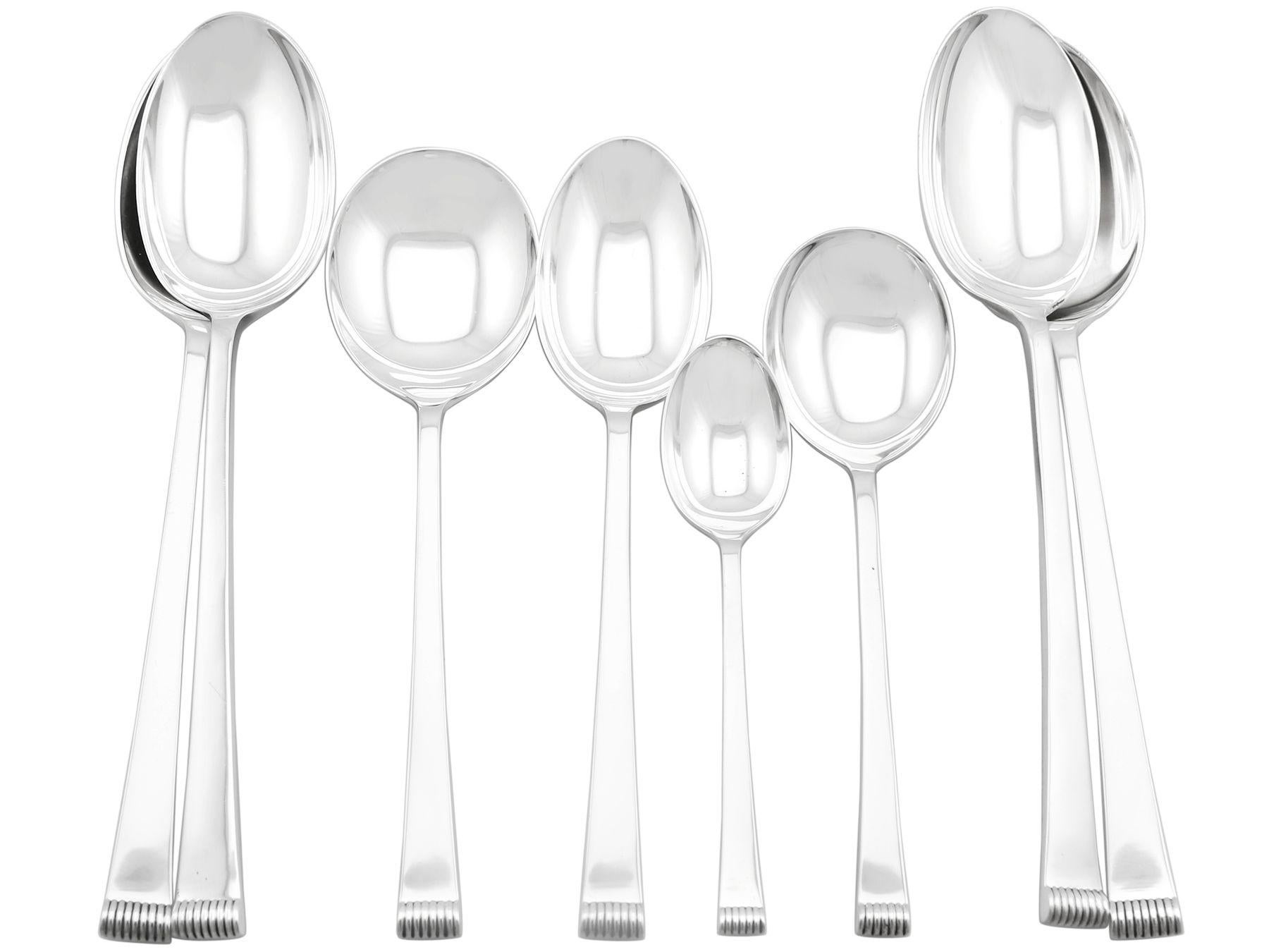 British Art Deco Style Sterling Silver Canteen of Cutlery for Eight Persons For Sale