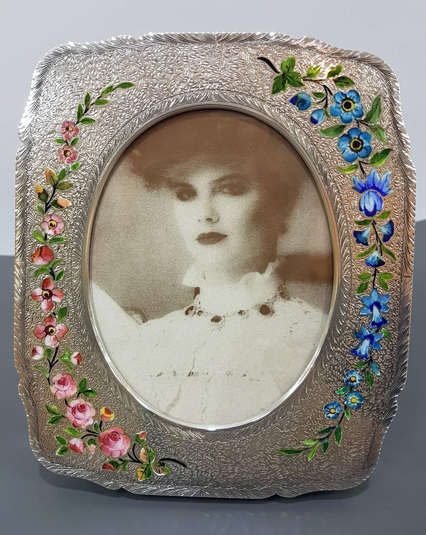 Other 20th Century Italian Sterling Silver Gilted Enameled Frame For Sale