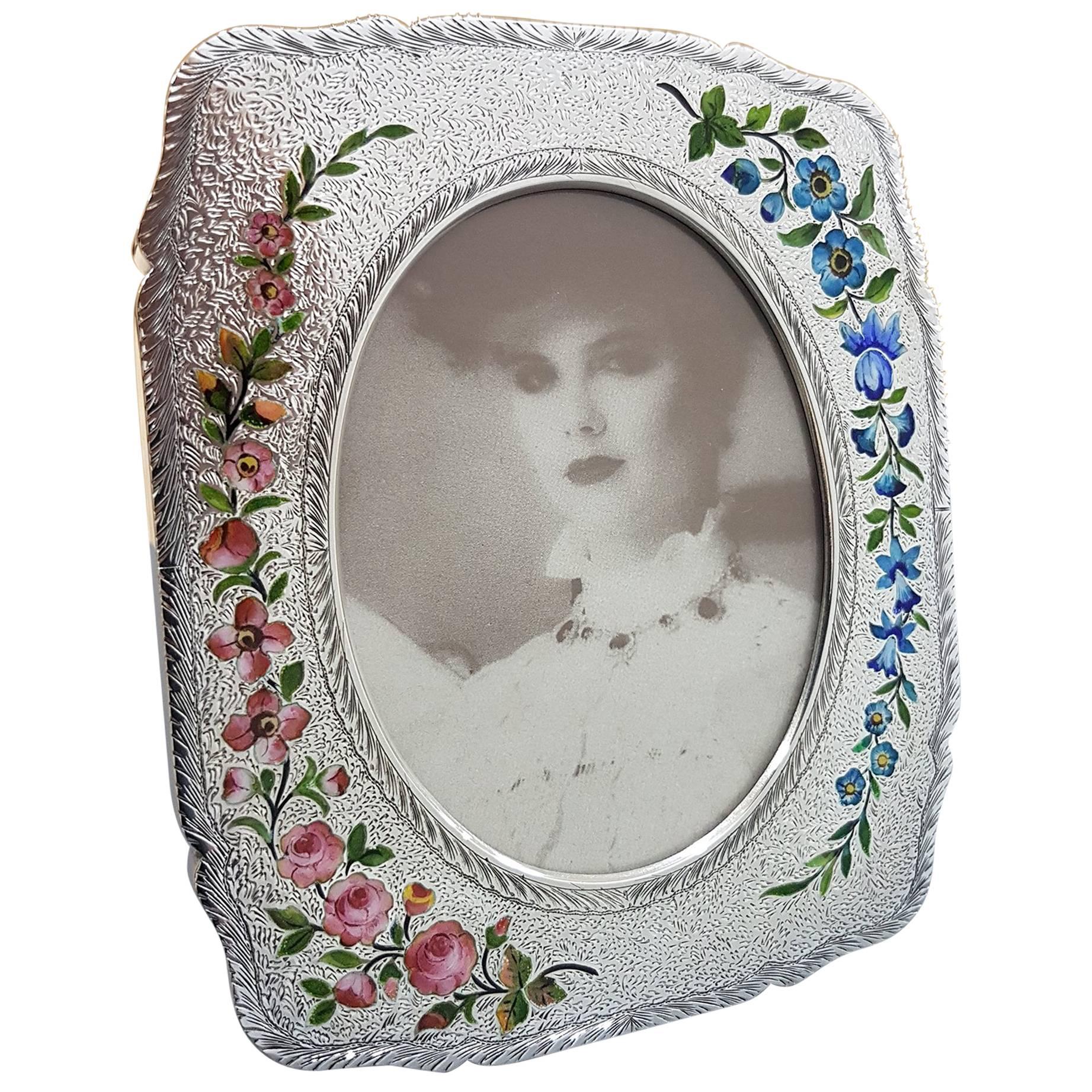 20th Century Italian Sterling Silver Gilted Enameled Frame