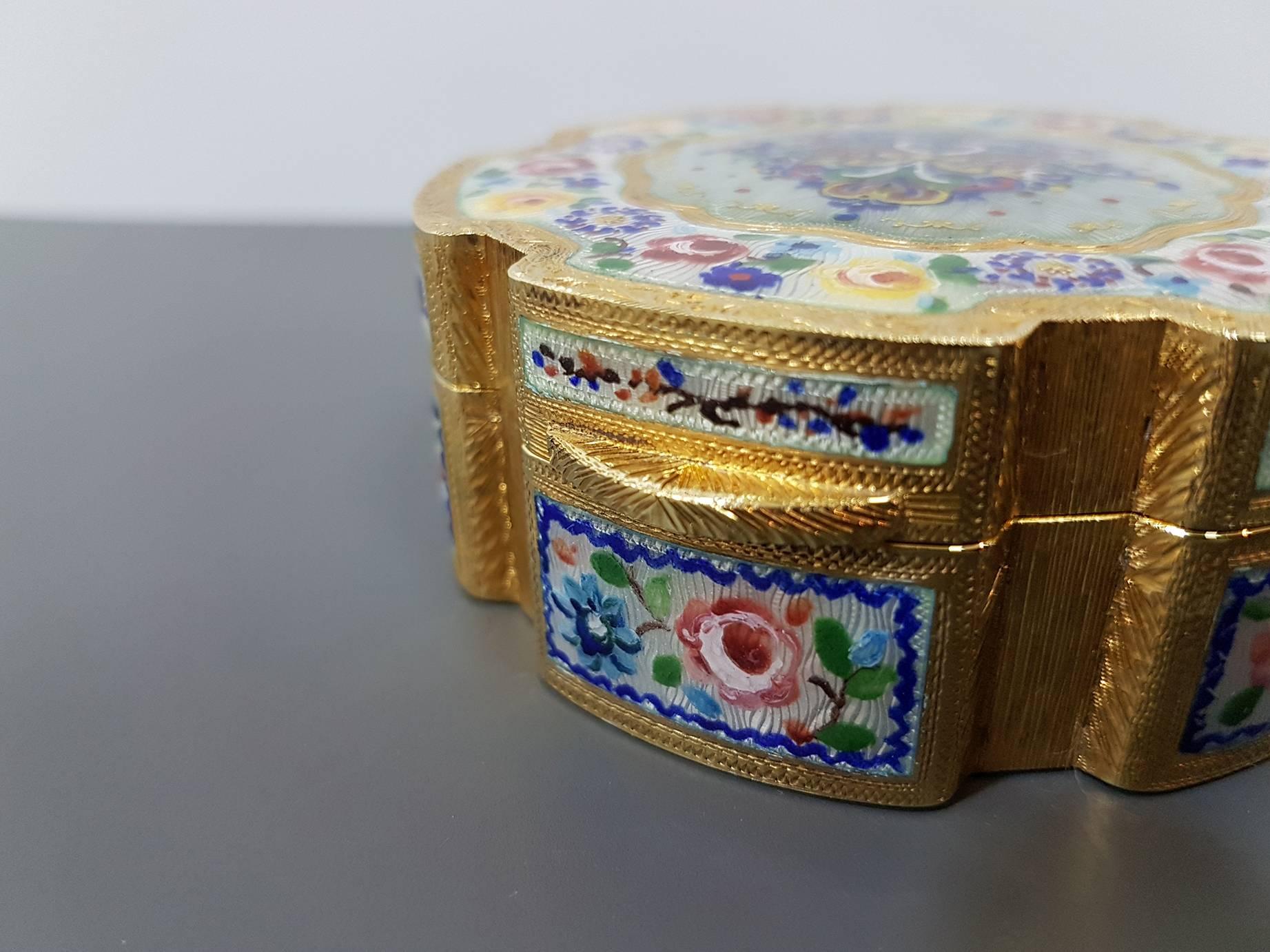 Late 20th Century 20th Century Sterling Silver Gilted Enameled Table Box  For Sale