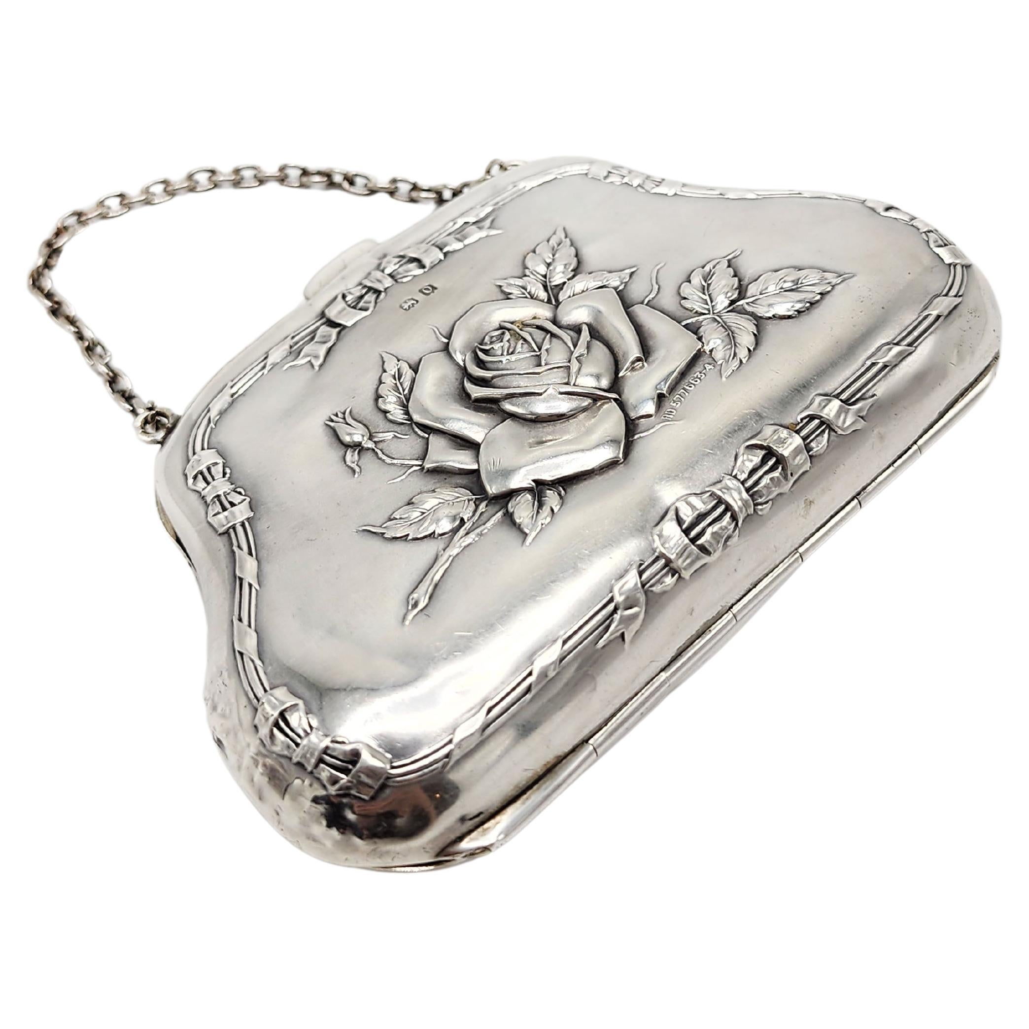 20th century sterling silver handbag-shaped box For Sale