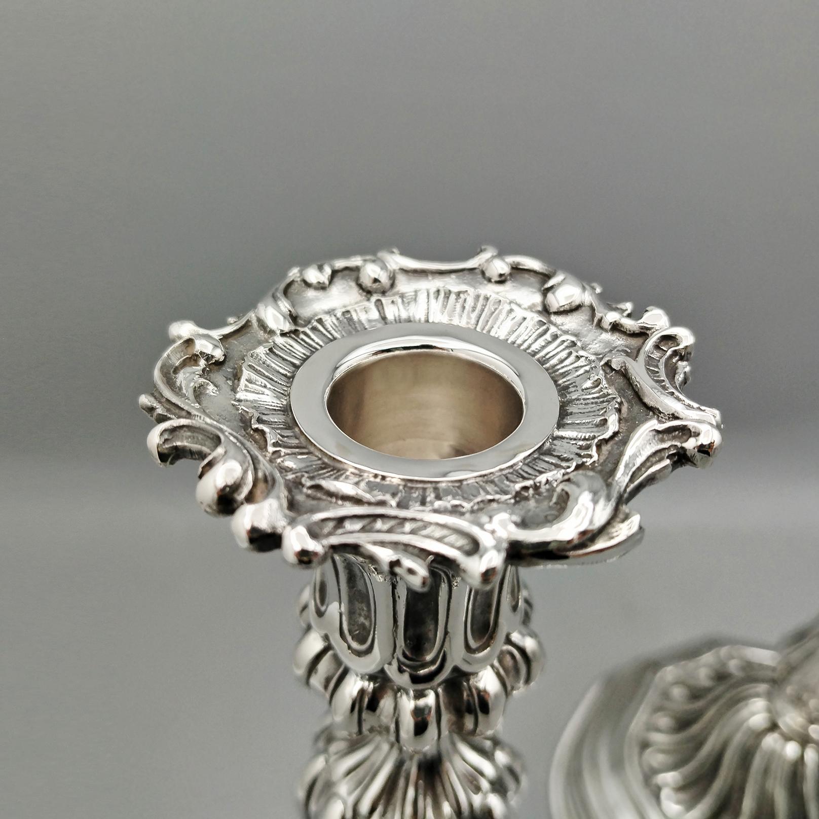 20th Century Sterling Silver Italian Candlesticks Baroque Barocco replica For Sale 3