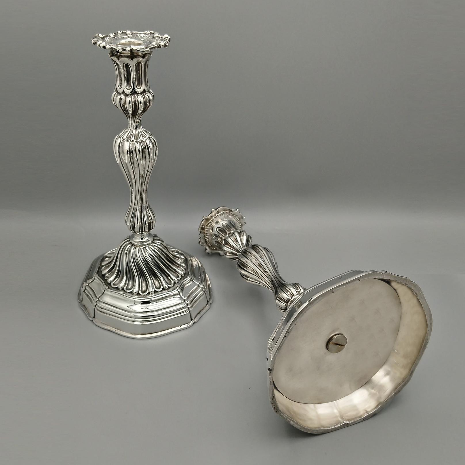 20th Century Sterling Silver Italian Candlesticks Baroque Barocco replica For Sale 4