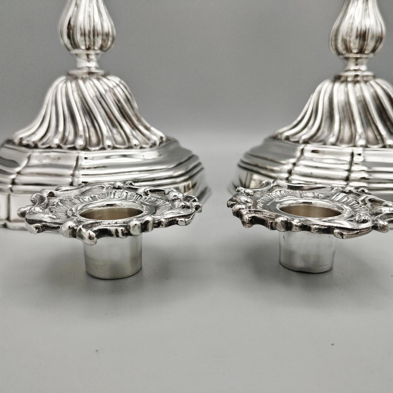 20th Century Sterling Silver Italian Candlesticks Baroque Barocco replica For Sale 6