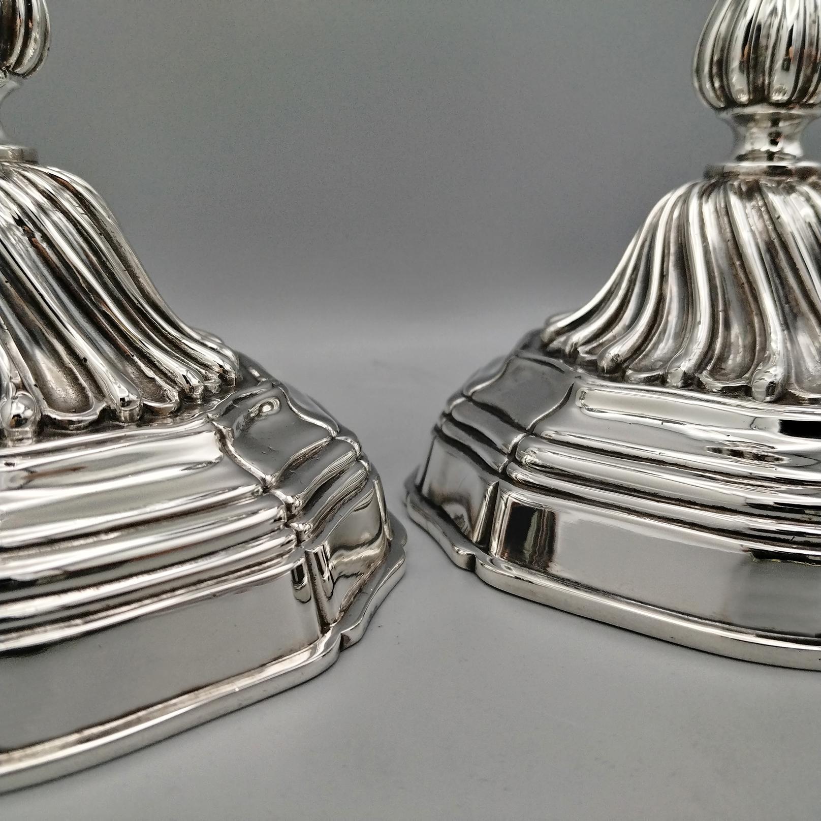 Cast 20th Century Sterling Silver Italian Candlesticks Baroque Barocco replica For Sale