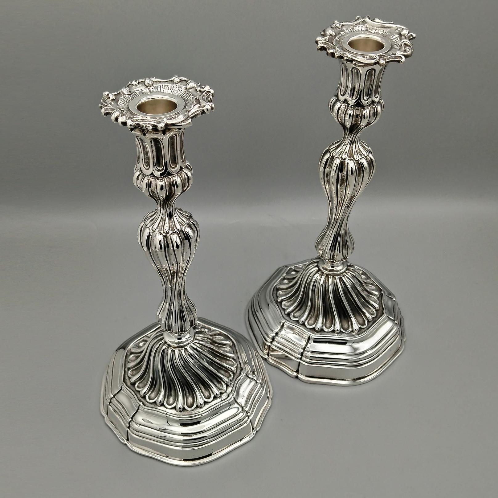 20th Century Sterling Silver Italian Candlesticks Baroque Barocco replica For Sale 1
