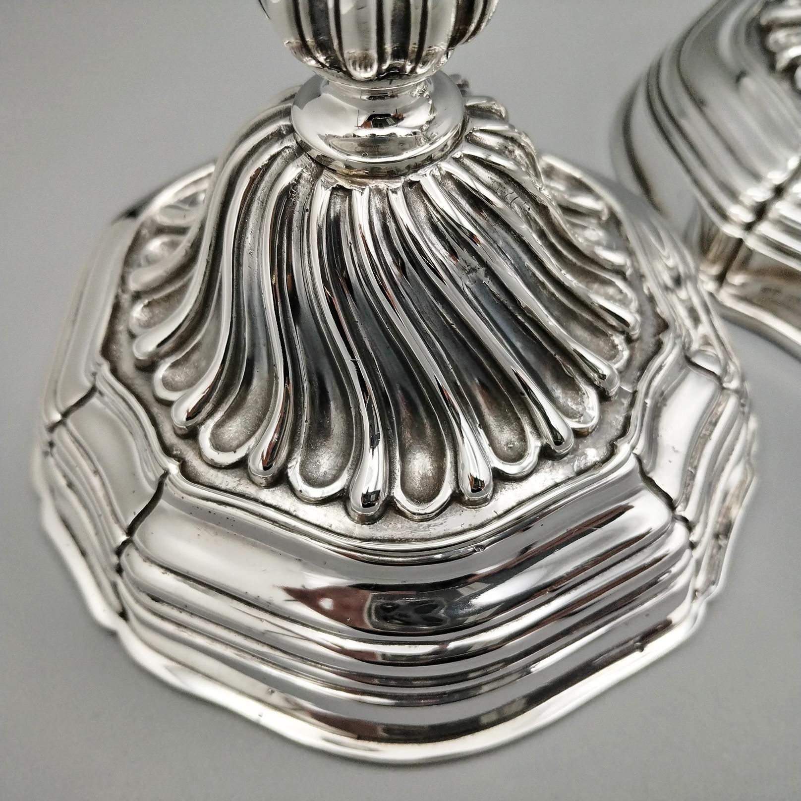 20th Century Sterling Silver Italian Candlesticks Baroque Barocco replica For Sale 2