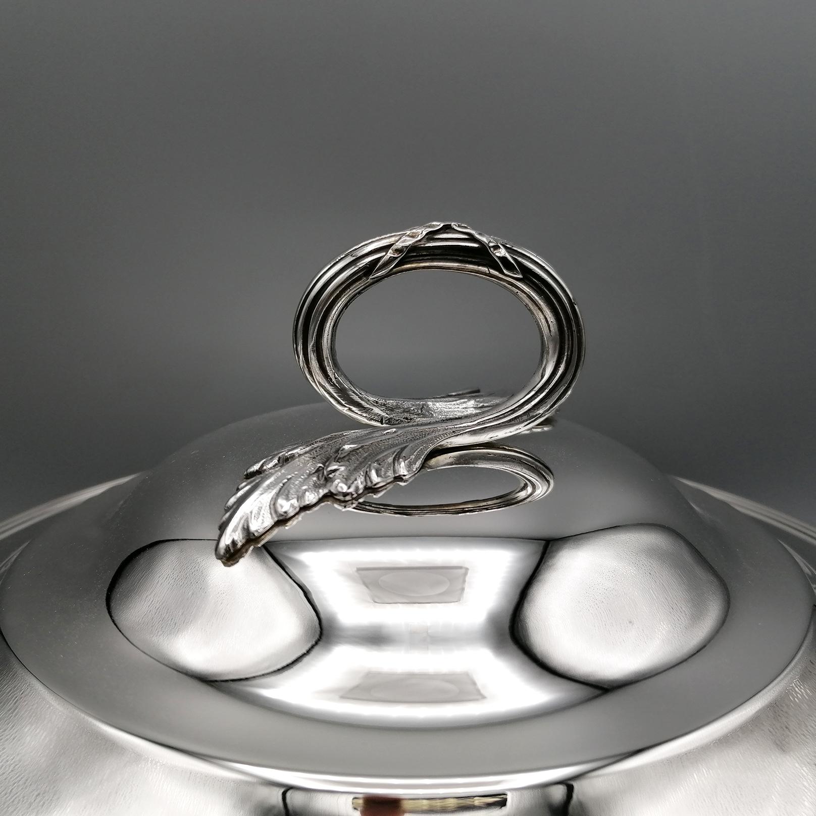 20th Century Sterling Silver Italian Entree with Dish In Excellent Condition For Sale In VALENZA, IT