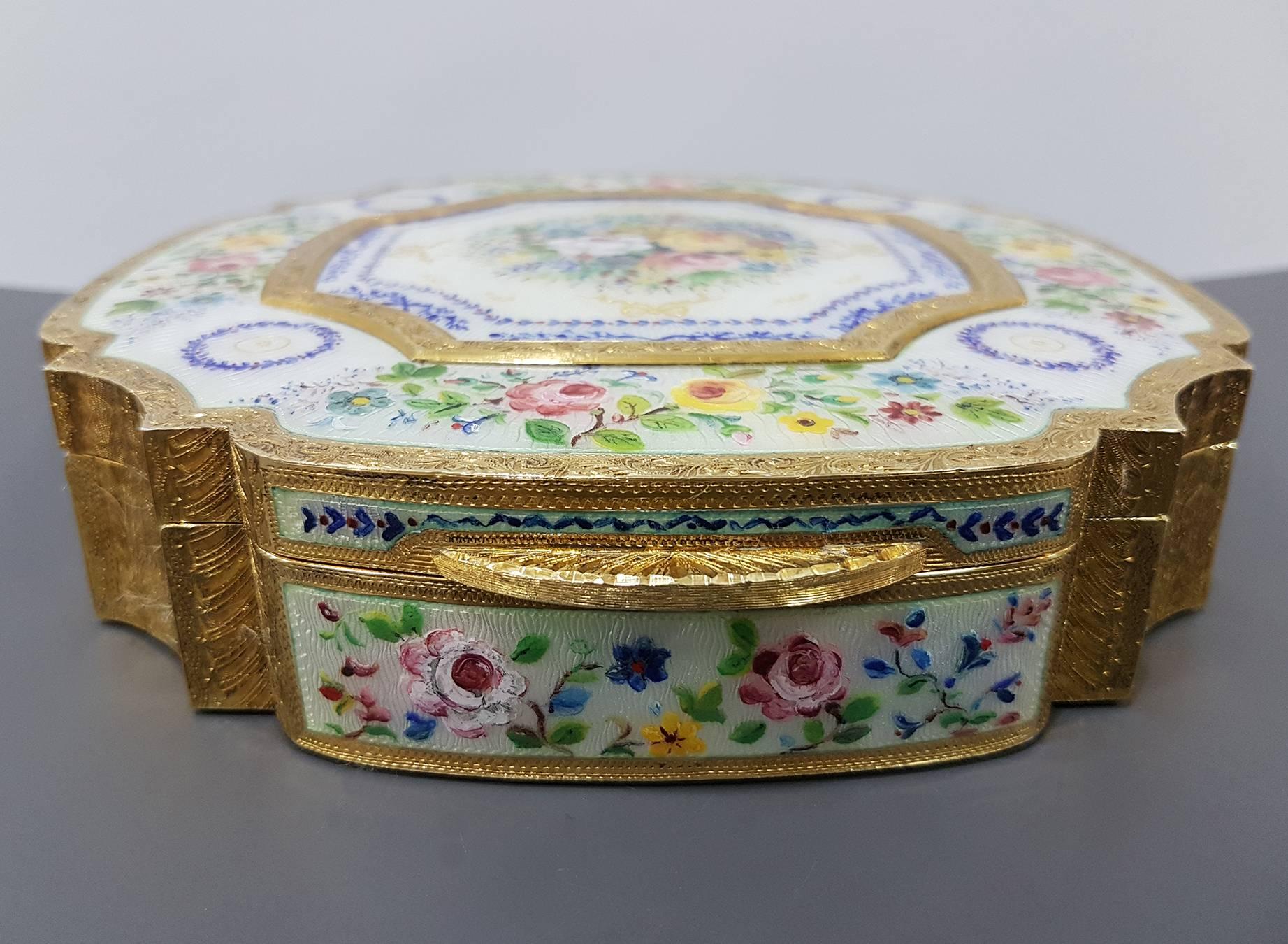Gilt 20th Century Sterling Silver Italian Gilded and Enameled Table Box For Sale