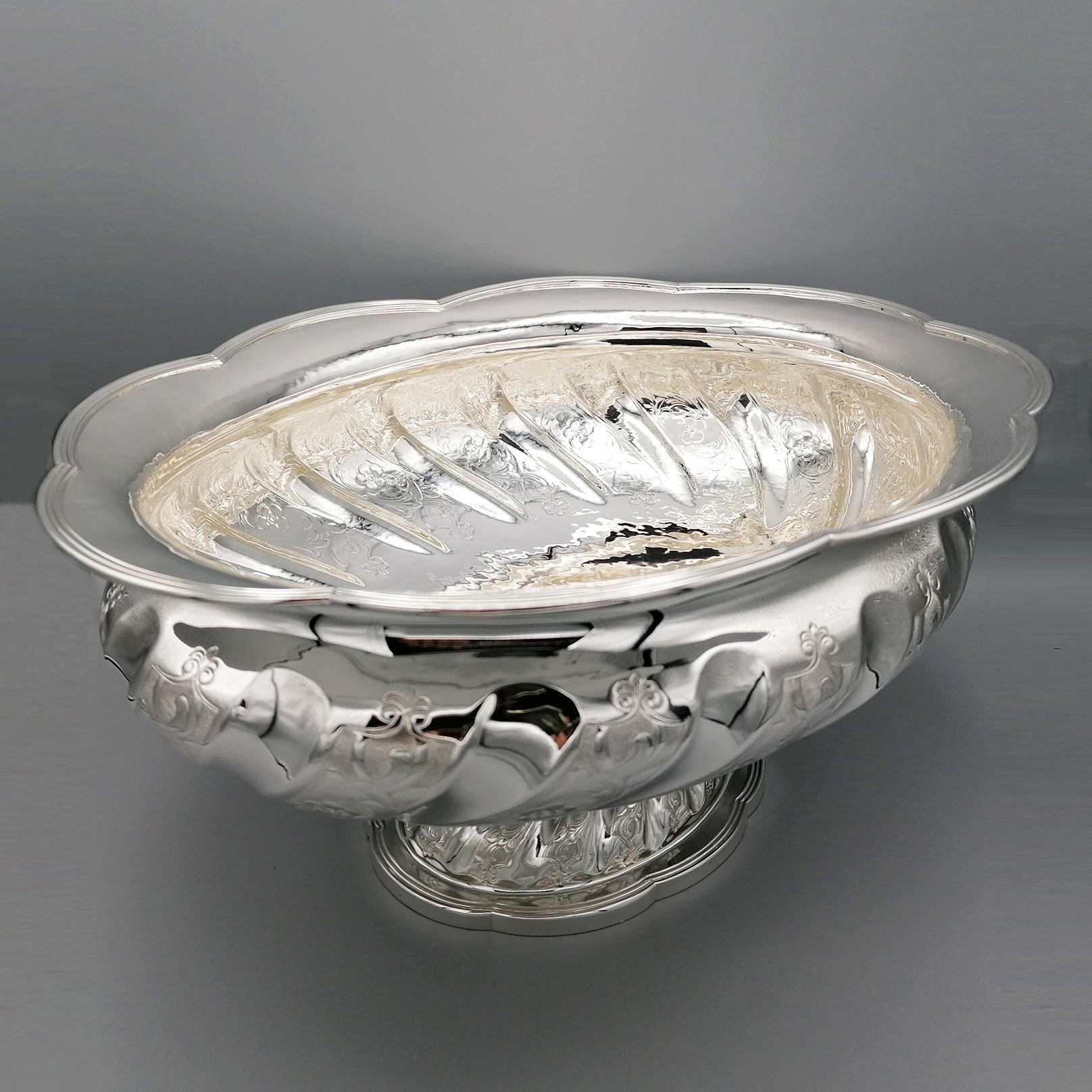 20th Century Sterling Silver Italian Oval Centerpiece In Excellent Condition For Sale In VALENZA, IT