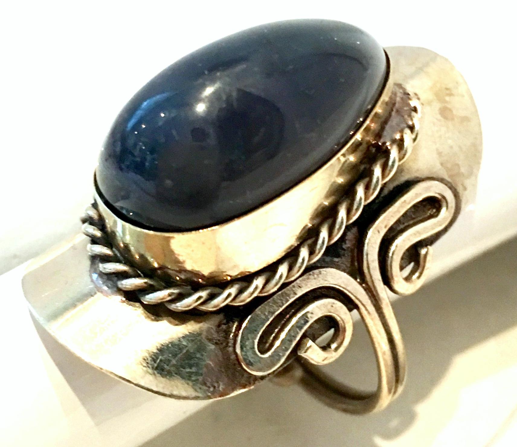 Native American 20th Century Sterling Silver & Lapis Lazuli Adjustable Ring Size- One Size For Sale