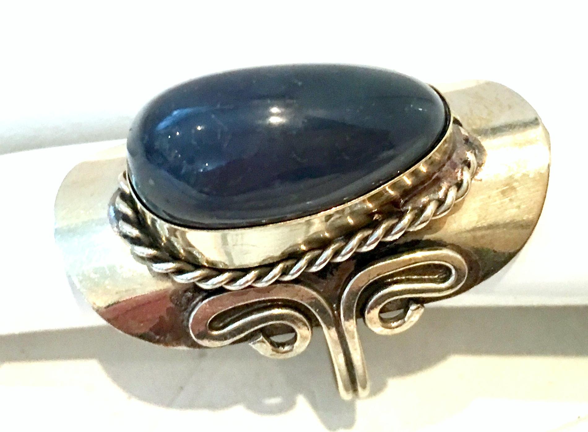 Cabochon 20th Century Sterling Silver & Lapis Lazuli Adjustable Ring Size- One Size For Sale