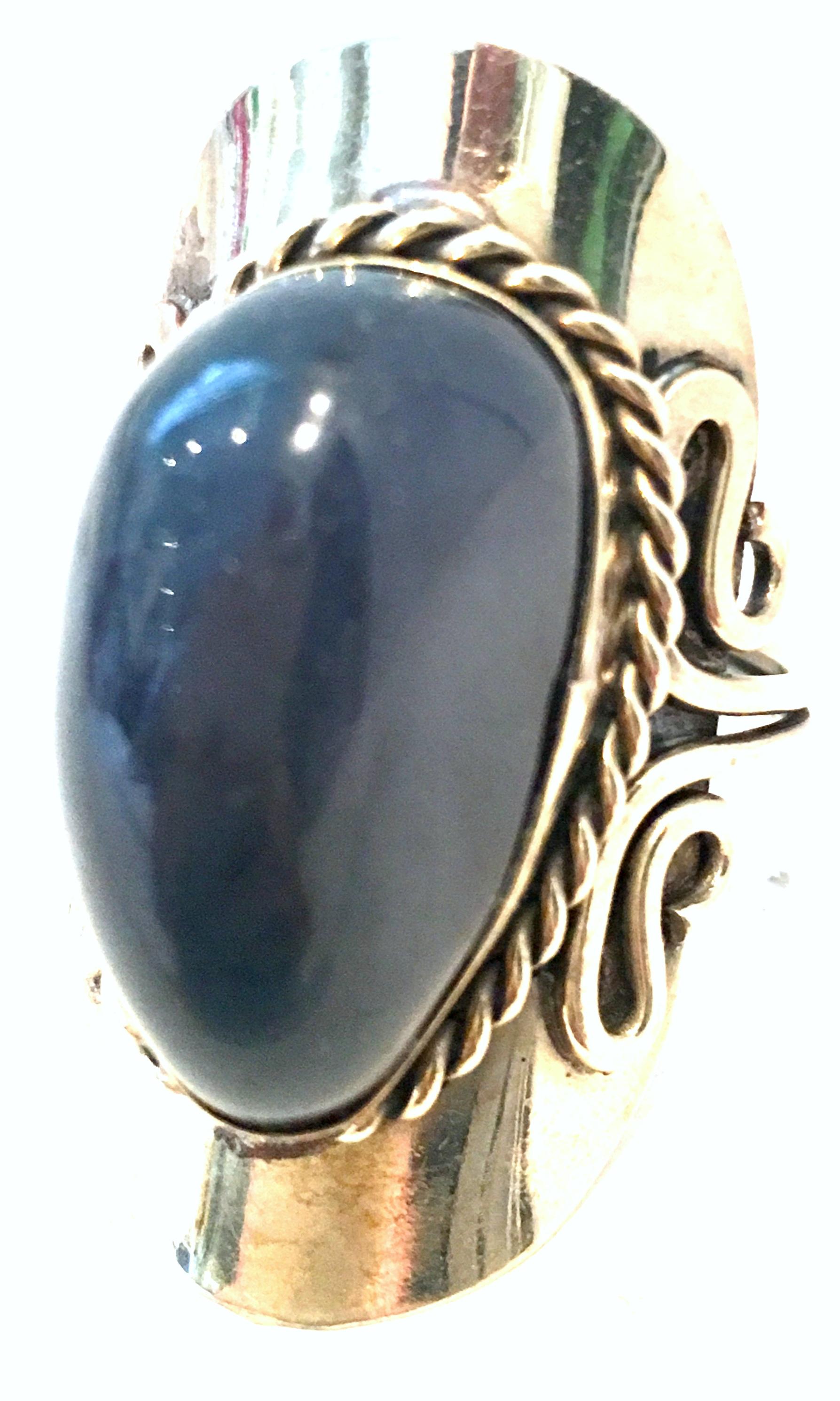 20th Century Sterling Silver & Lapis Lazuli Adjustable Ring Size- One Size In Good Condition For Sale In West Palm Beach, FL
