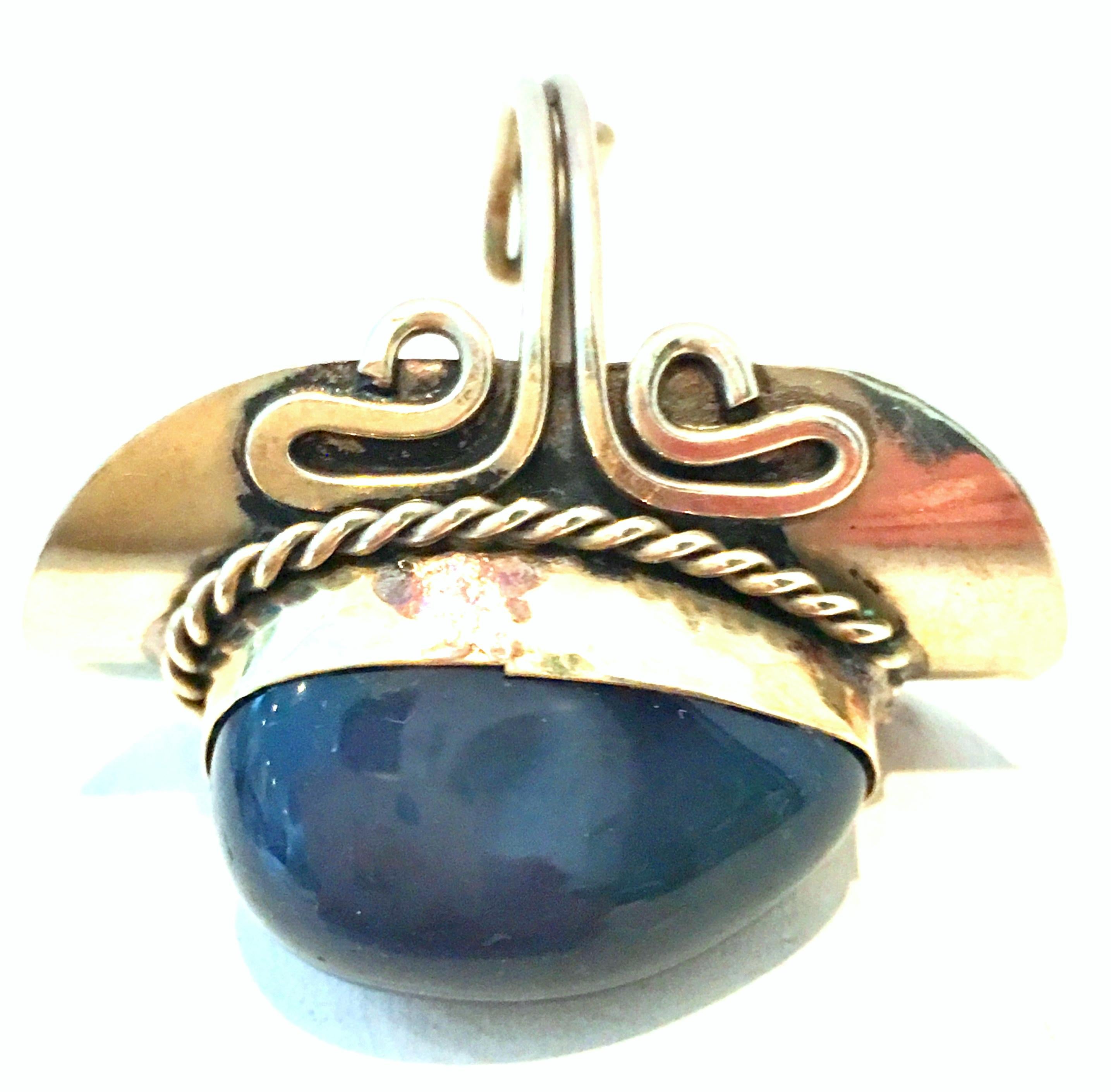 Women's or Men's 20th Century Sterling Silver & Lapis Lazuli Adjustable Ring Size- One Size For Sale