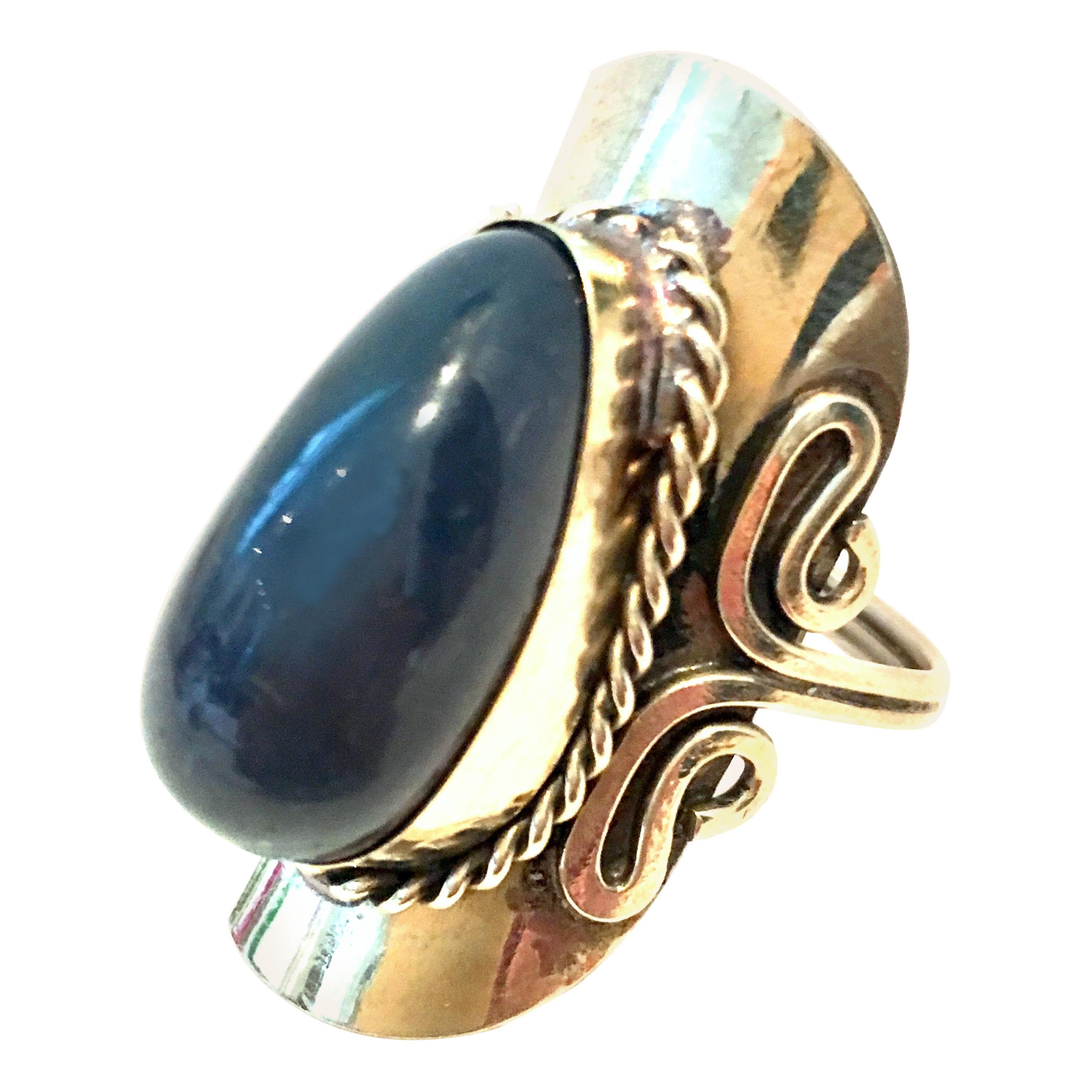 20th Century Sterling Silver & Lapis Lazuli Adjustable Ring Size- One Size For Sale