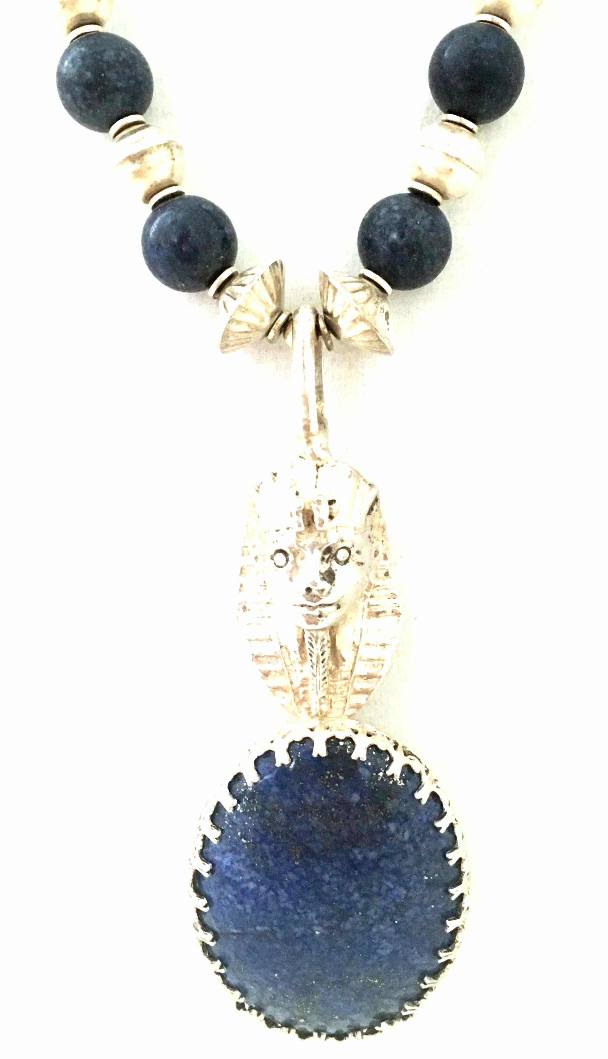 Egyptian Revival 20th Century Sterling Silver & Lapis Lazuli 