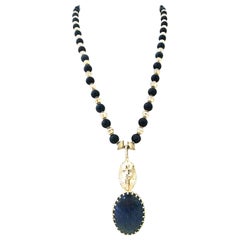 20th Century Sterling Silver & Lapis Lazuli "Pharaoh" Pendant Necklace-Signed