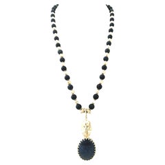 20th Century Sterling Silver & Lapis Lazuli "Pharaoh" Pendant Necklace-Signed