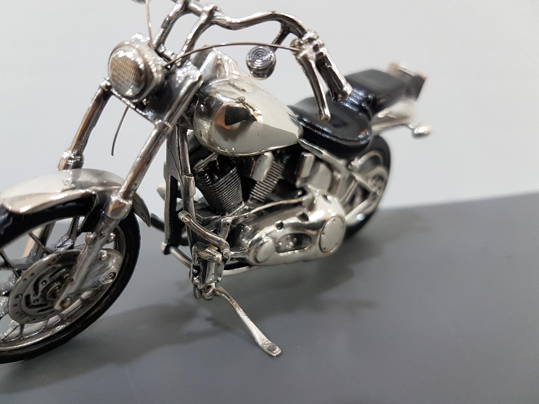 Late 20th Century 20th Century Sterling Silver Miniature Motorcycle Harley Davidson, Made in Italy For Sale
