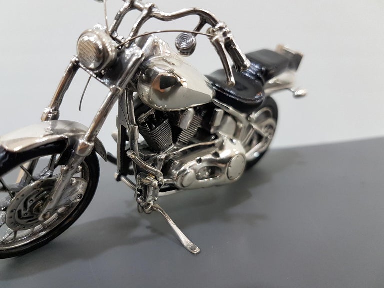20th Century Sterling Silver Miniature Motorcycle Harley Davidson, Made in Italy For Sale 2